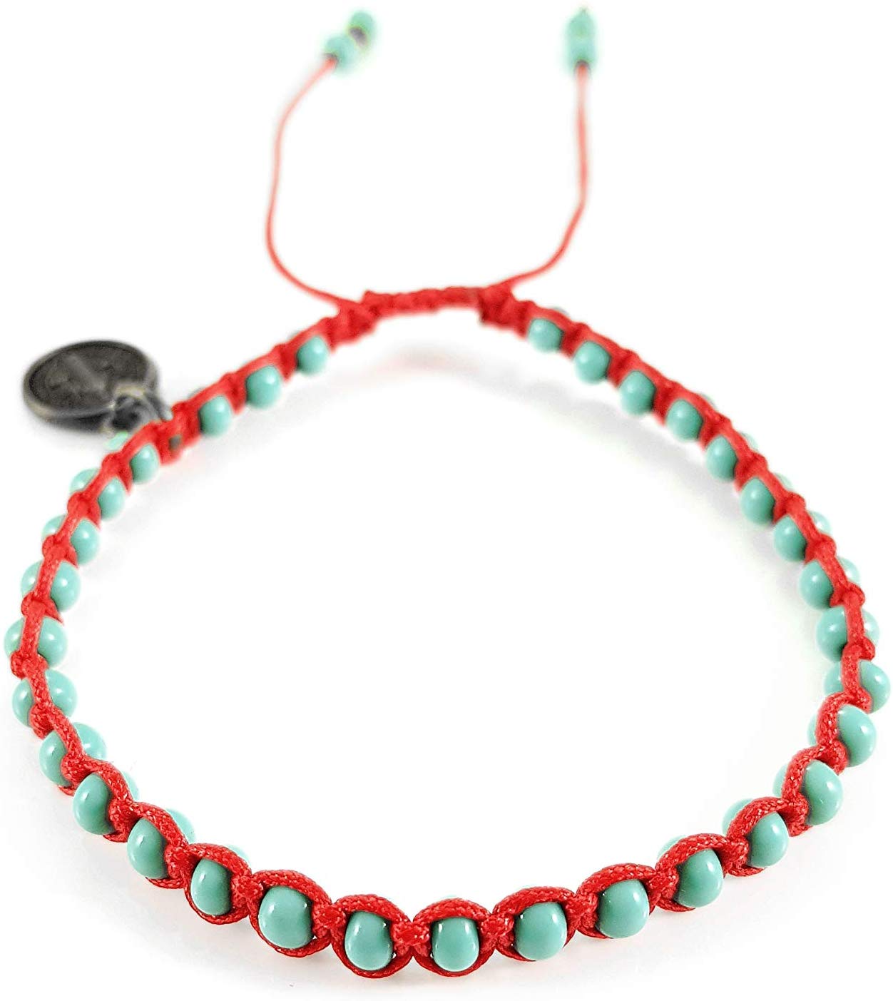 Pulsera Roja De Protección Con Cristales Turquesa Y Medalla De San Benito