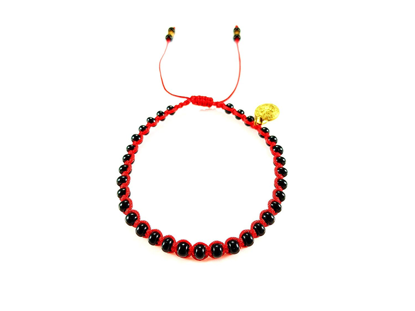 Pulsera Roja De Protección Con Cristales Negro Y Medalla De San Benito