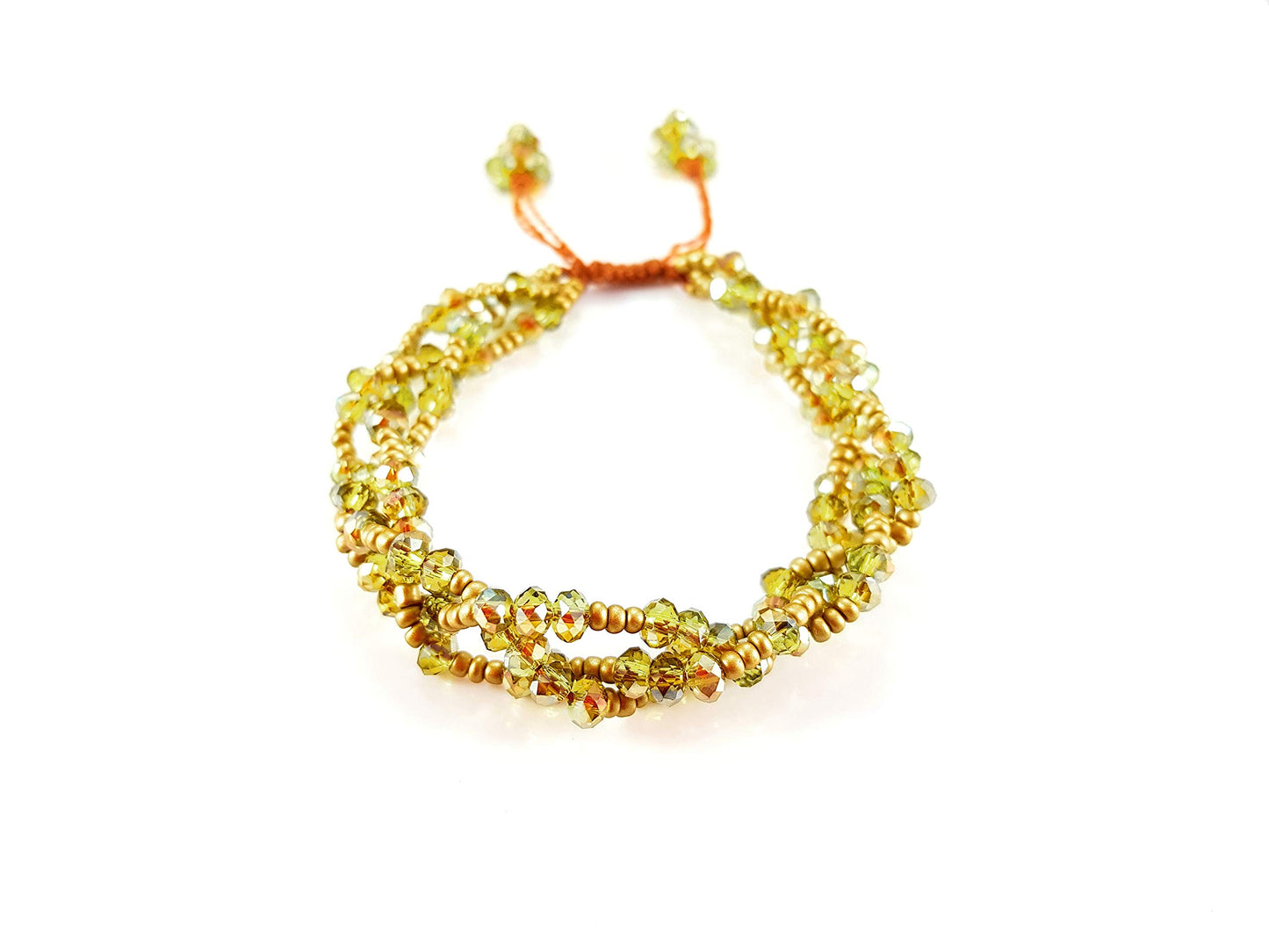 Pulsera Verde De Cristales Trenzados
