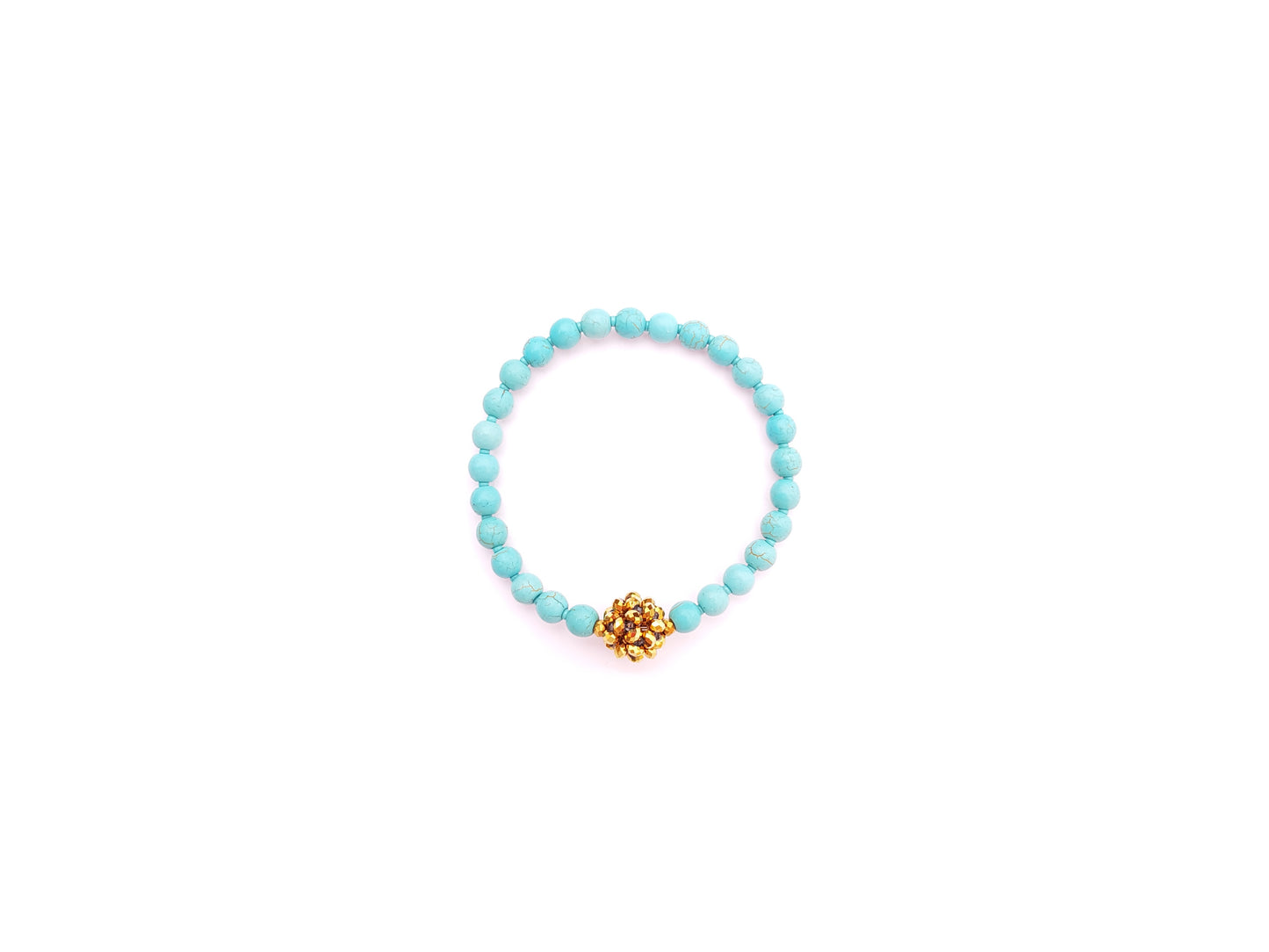 Pulsera turquesa con esfera dorada