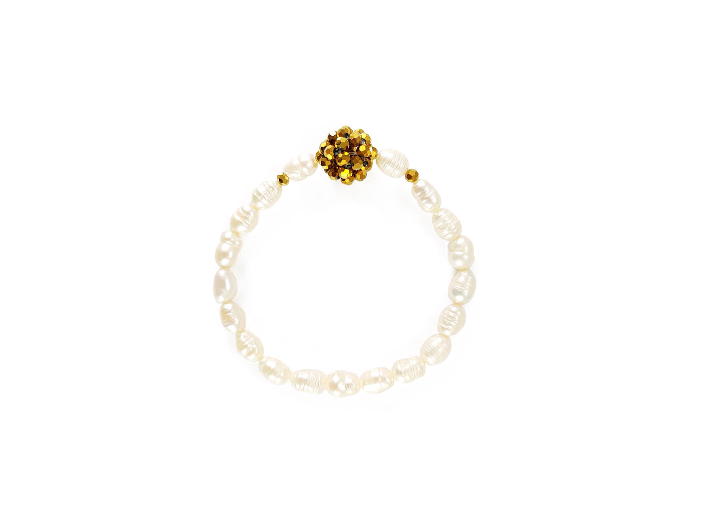 Pulsera De Perlas Naturales Con Esfera De Cristales