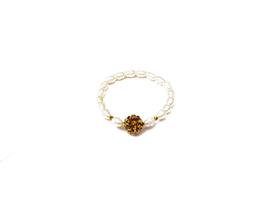 Pulsera De Perlas Naturales Con Esfera De Cristales