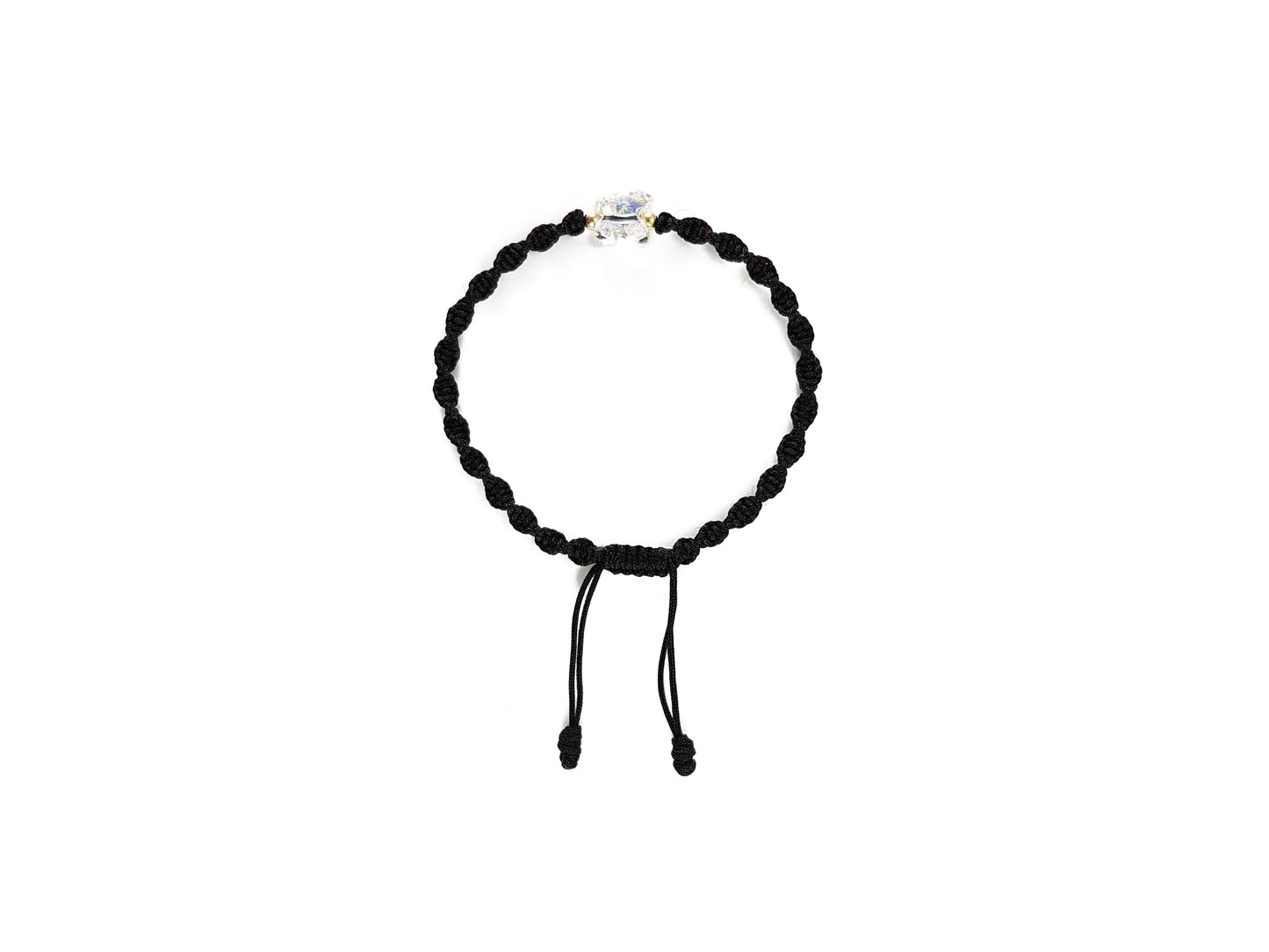 Pulsera Negra Tejida Con Mariposa De Cristal Austriaco
