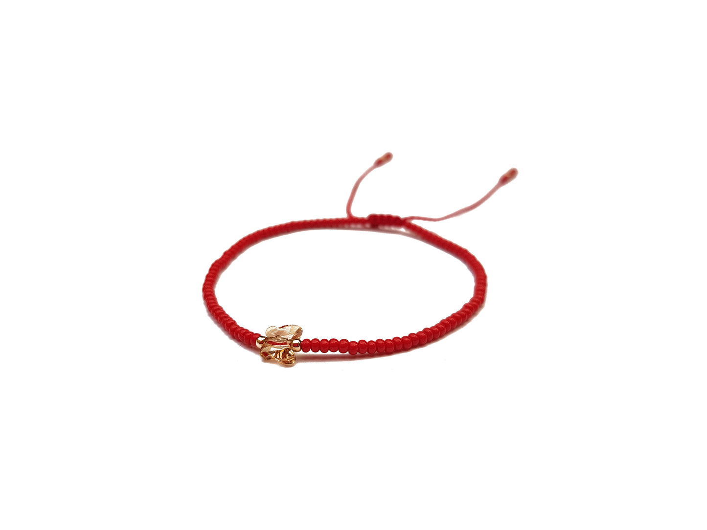 Pulsera Roja De Protección Con Mariposa De Cristal Austriaco Golden