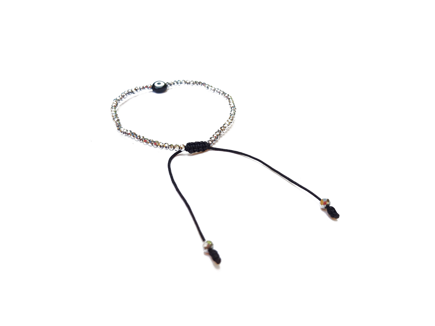 Pulsera Plateada De Cristales Con Ojo Turco Negro