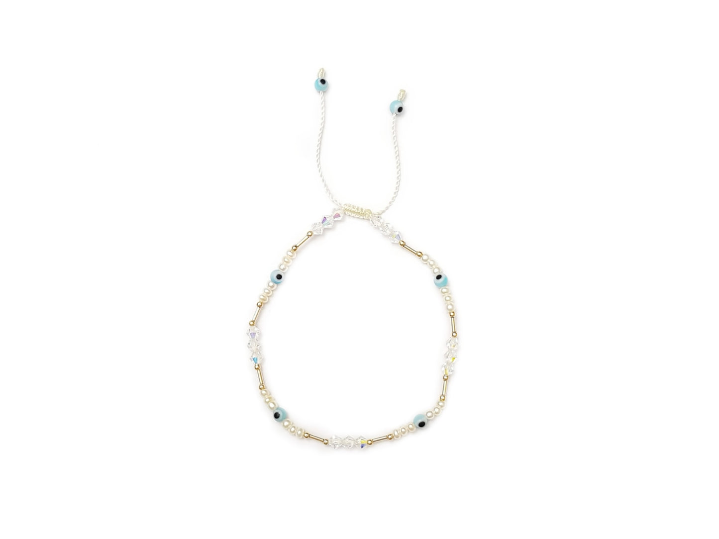 Pulsera De Cristal Austriaco Con Perlas, Oro Y Ojos Turcos