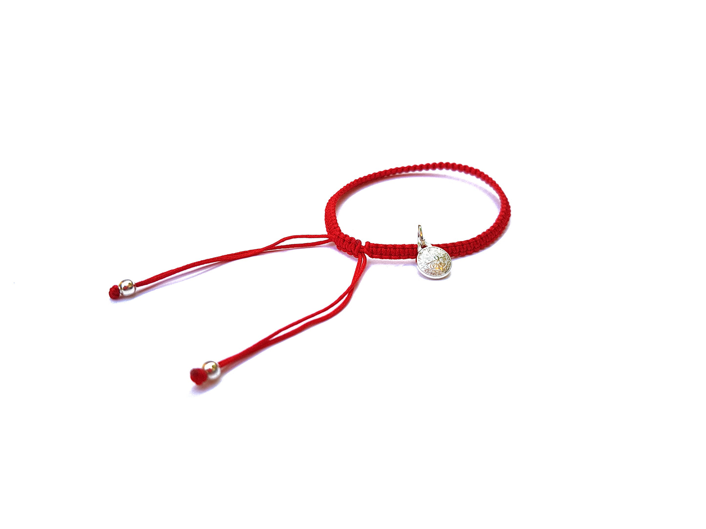 Pulsera Roja Tejida De Protección Con Medalla De San Benito