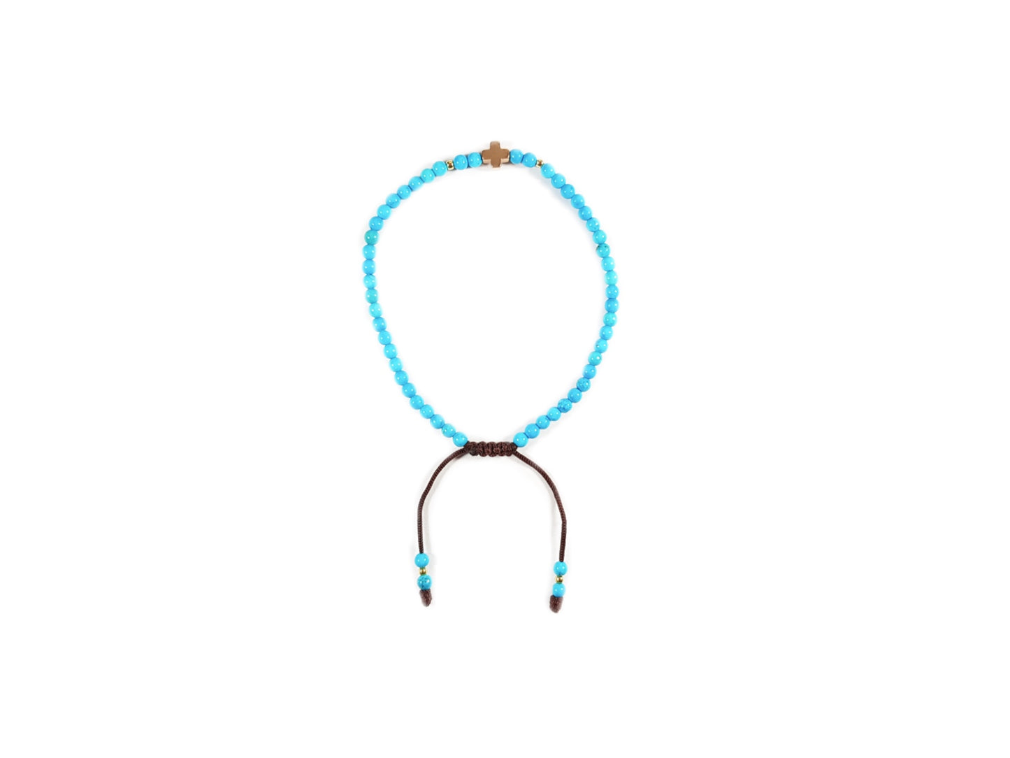 Pulsera De Turquesa Con Cruz De Hematita Dorada