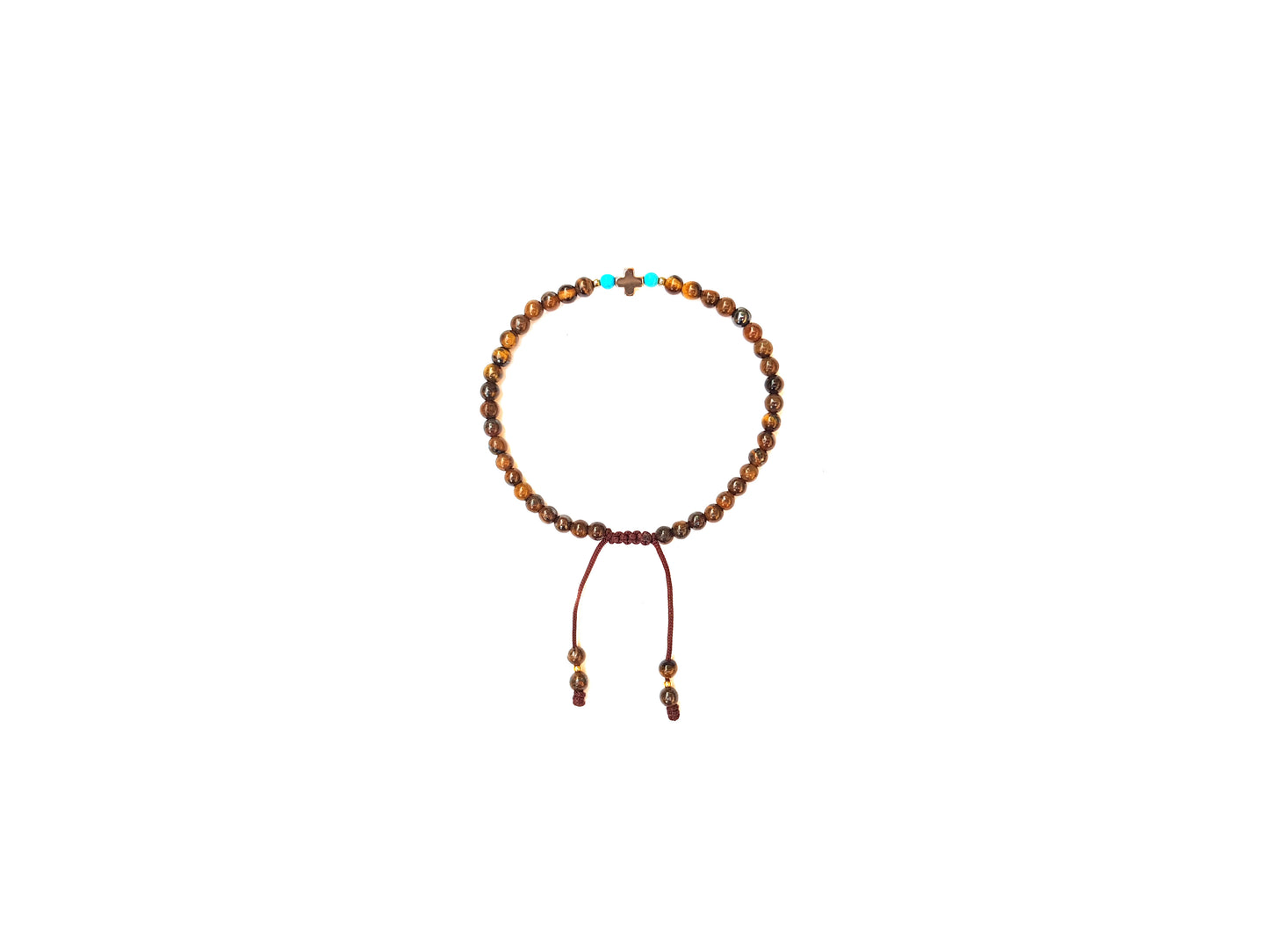 Pulsera De Ojo De Tigre Con Cruz De Hematita Dorada