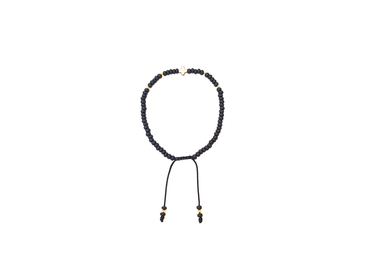 Pulsera Negra De Protección Con Cruz De Hematita Dorada