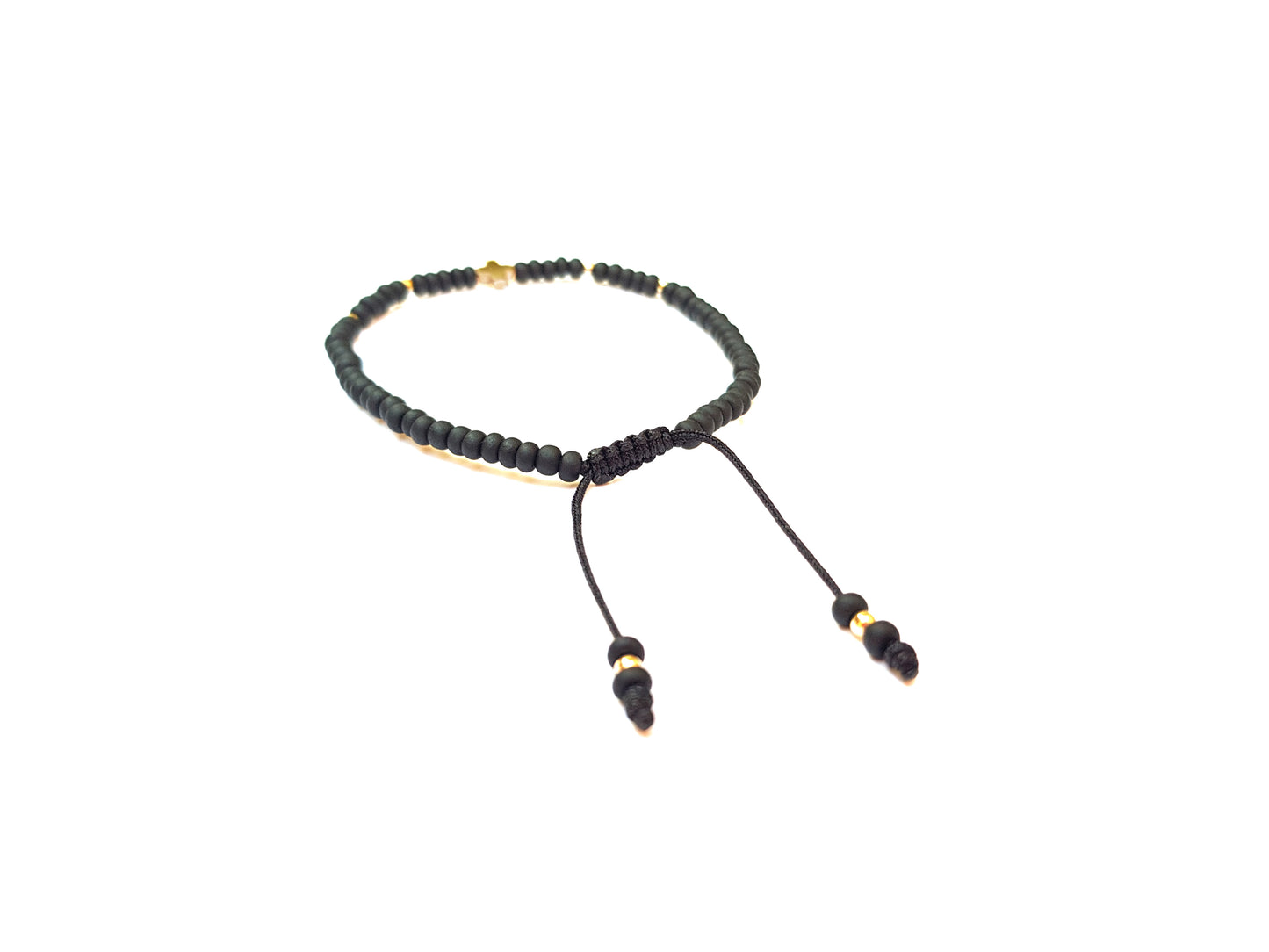 Pulsera Negra De Protección Con Cruz De Hematita Dorada