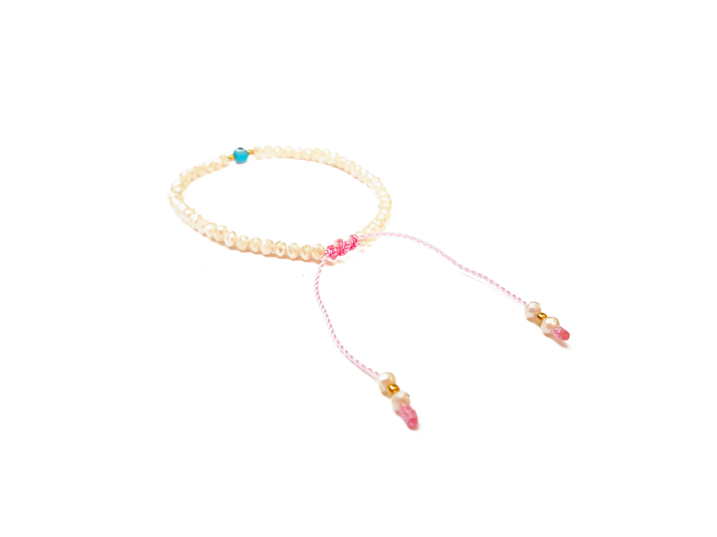 Pulsera Rosa De Protección De Cristales Con Ojo Turco Azul