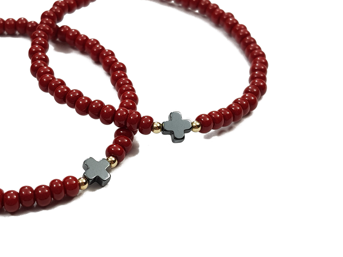 Juego De Pulseras De Protección Con Cruz Hematita Gris