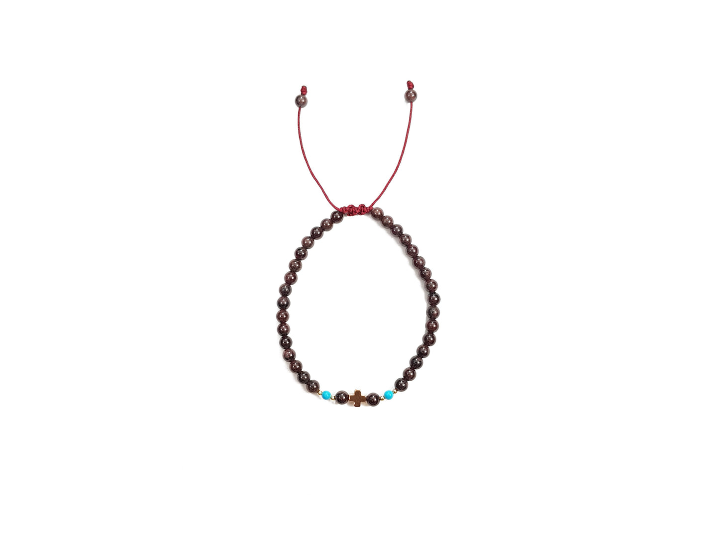 Juego De Pulseras De Granate Con Cruz De Hematita Para Parejas