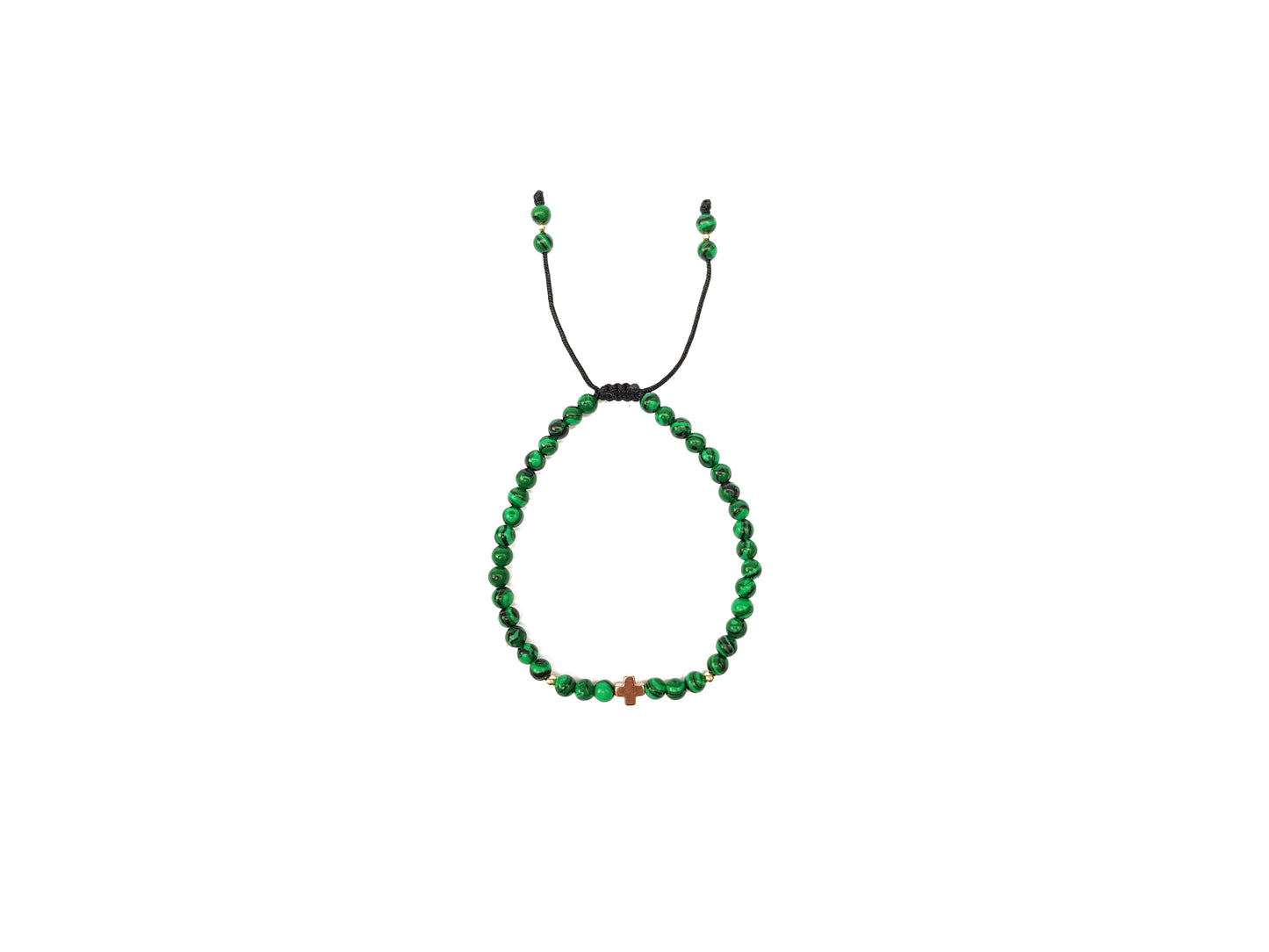 Pulsera De Malaquita Con Cruz De Hematita Y Oro