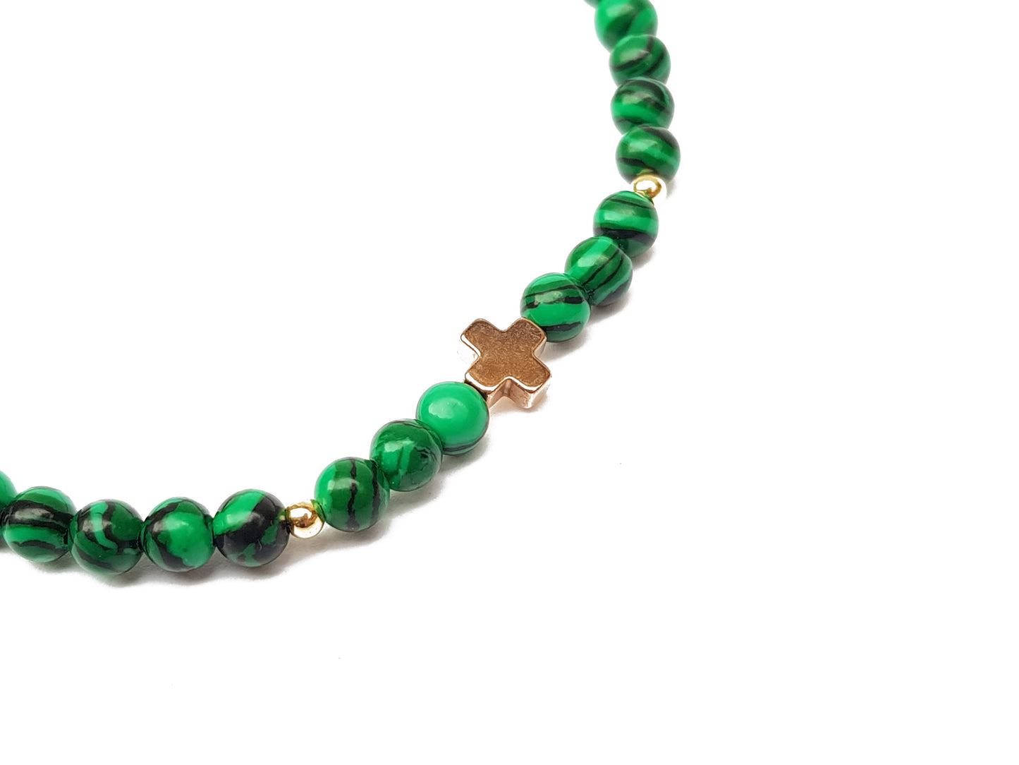 Pulsera De Malaquita Con Cruz De Hematita Y Oro
