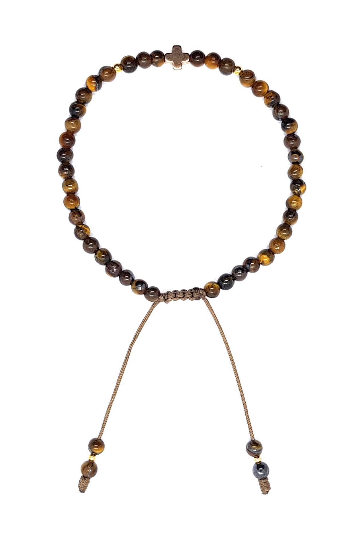 Pulsera ojo de tigre con cruz de hematita