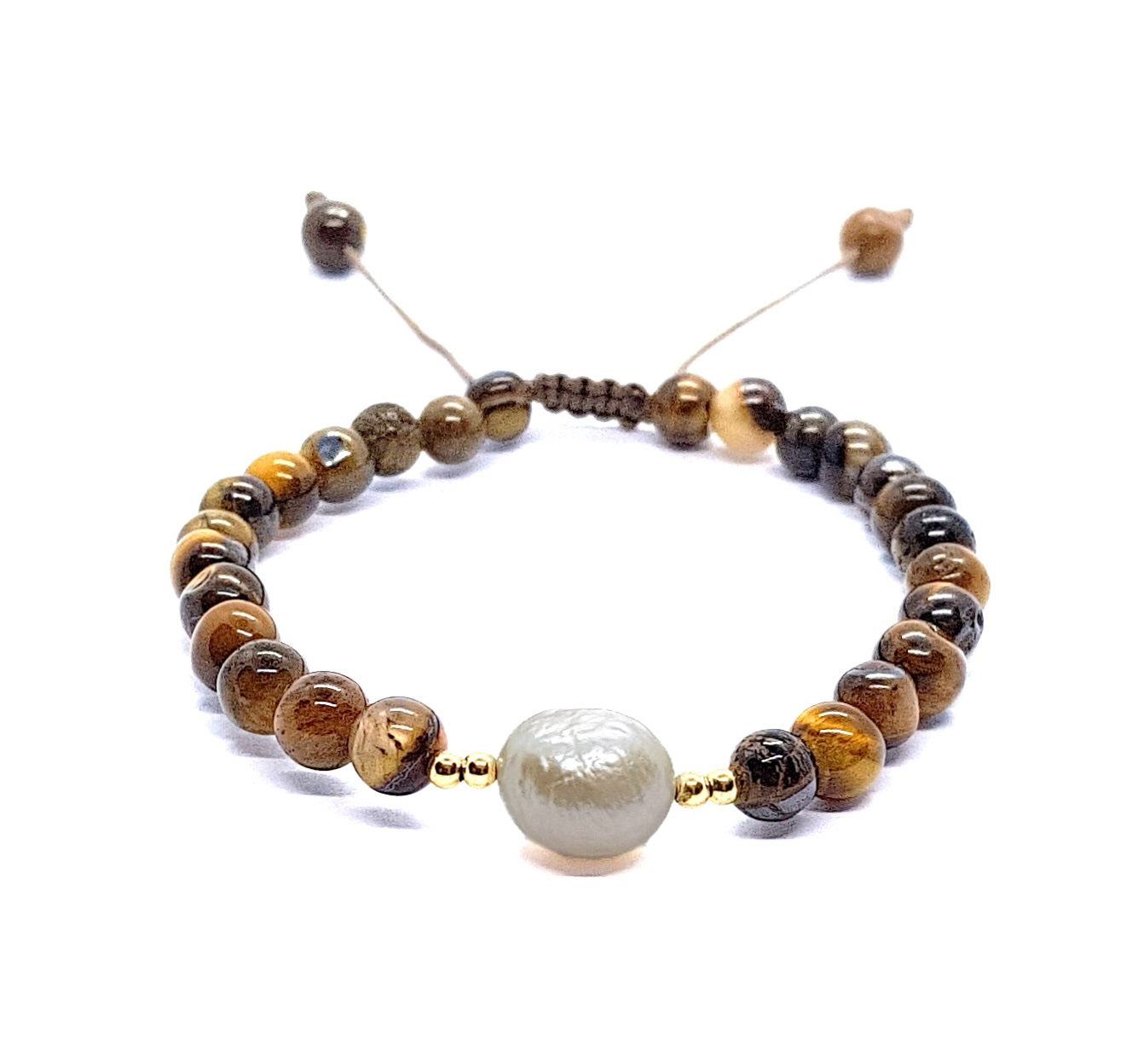 Pulsera de ojo de tigre con perla barroca