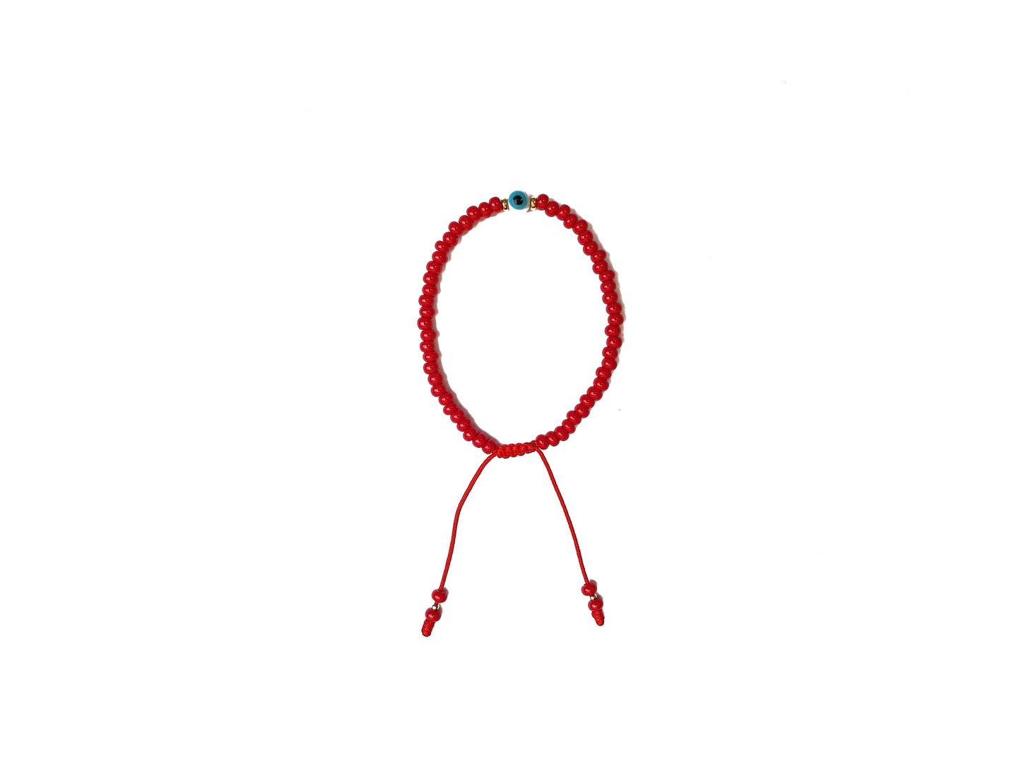 Pulsera Roja De Protección Con Ojo Turco Blanco Y Donas De Oro