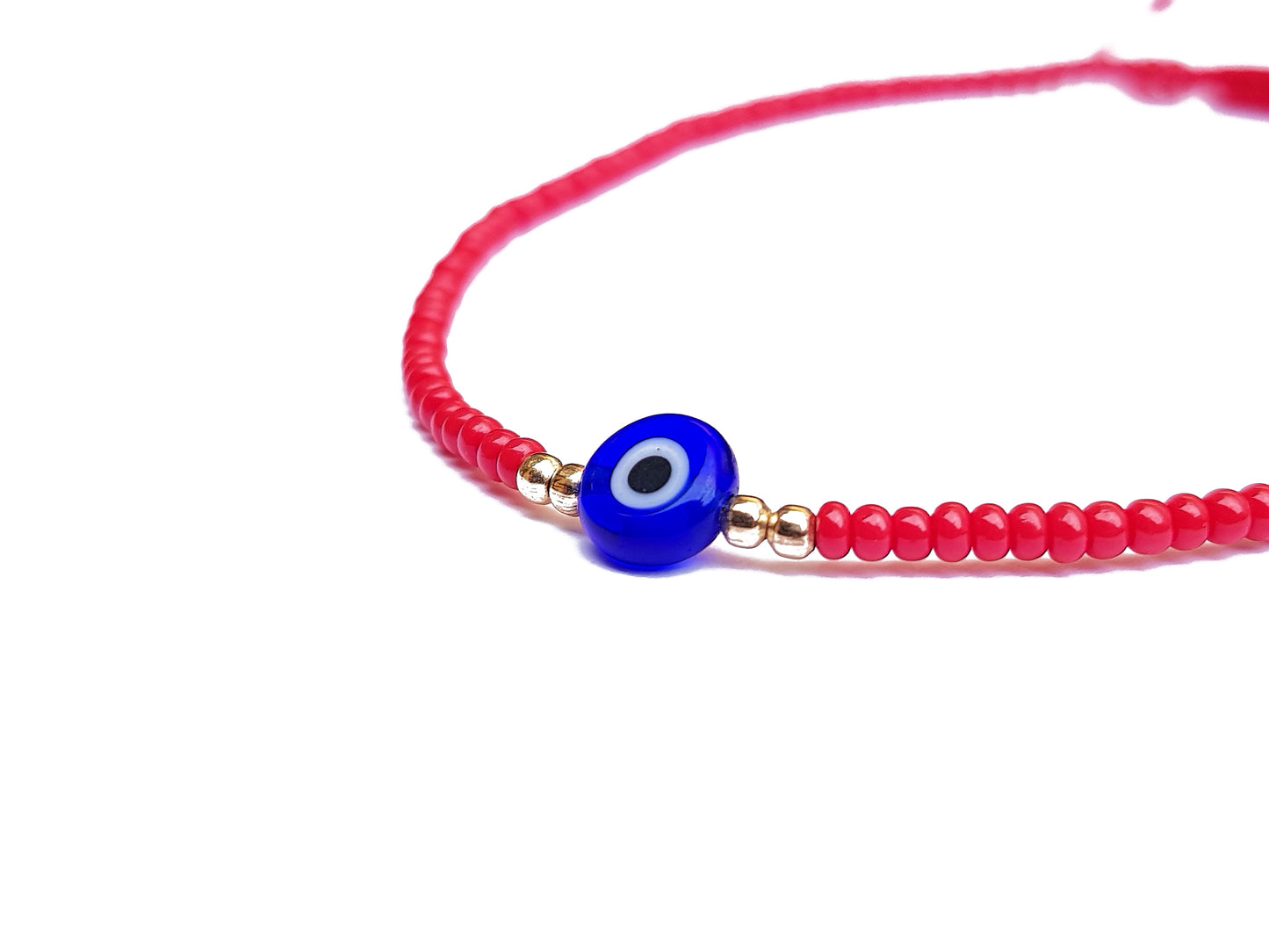 Pulsera Roja De Protección Con Ojo Turco Azul Rey Y Puntos De Oro