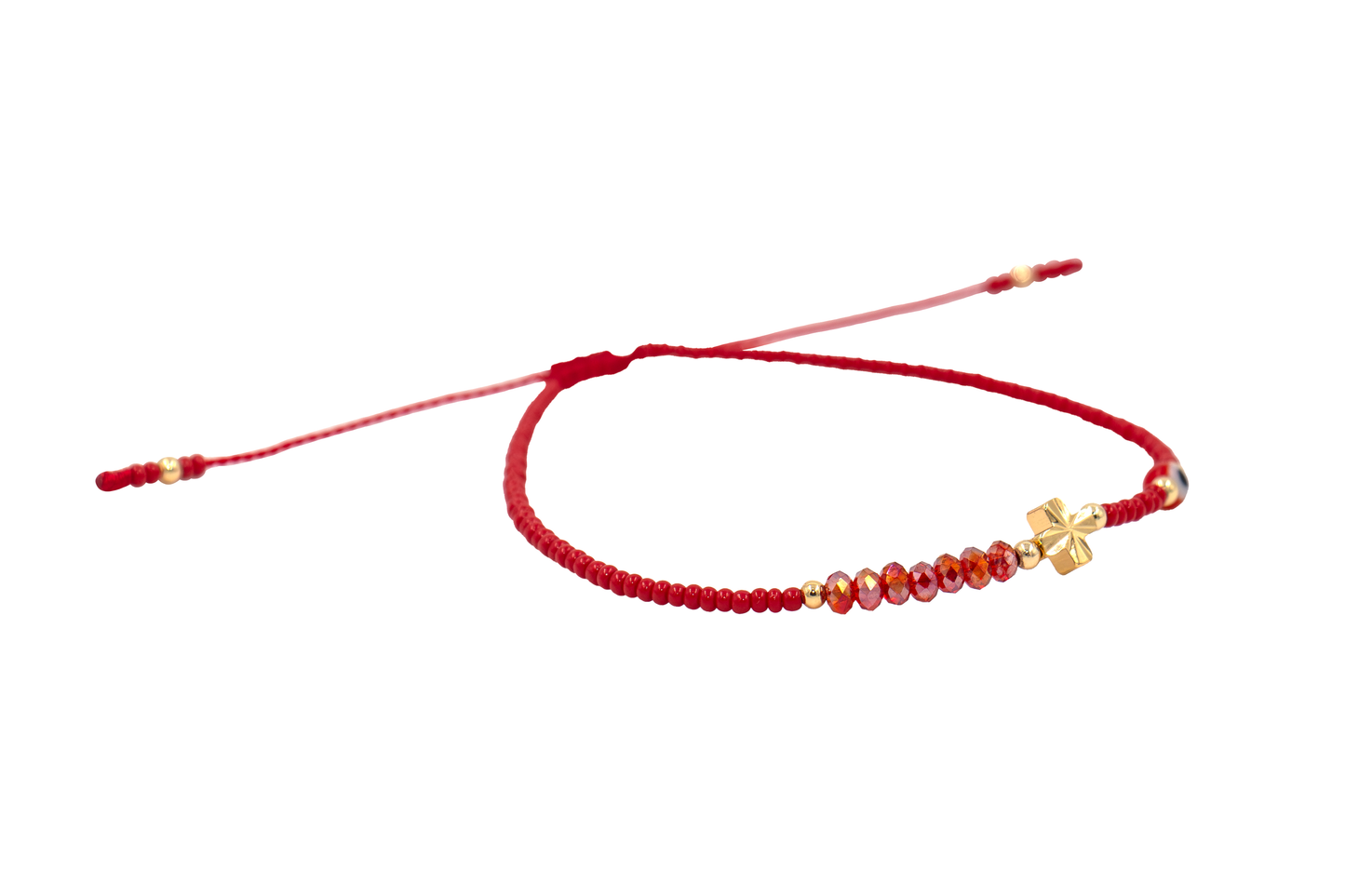 Pulsera Cabalística Roja con Cruz, Cristales y Ojo Turco