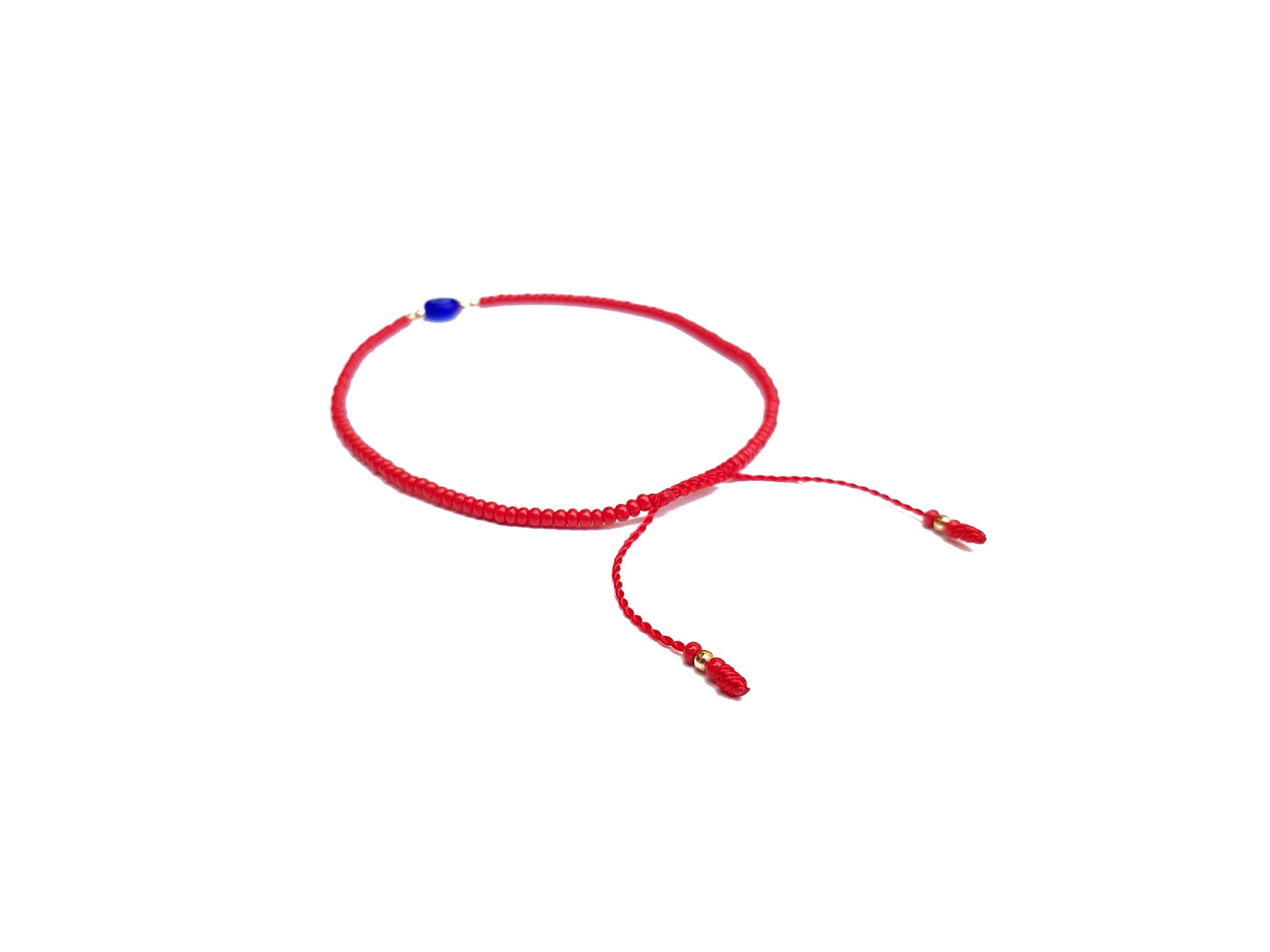 Pulsera Roja De Protección Con Ojo Turco Azul Rey Y Puntos De Oro