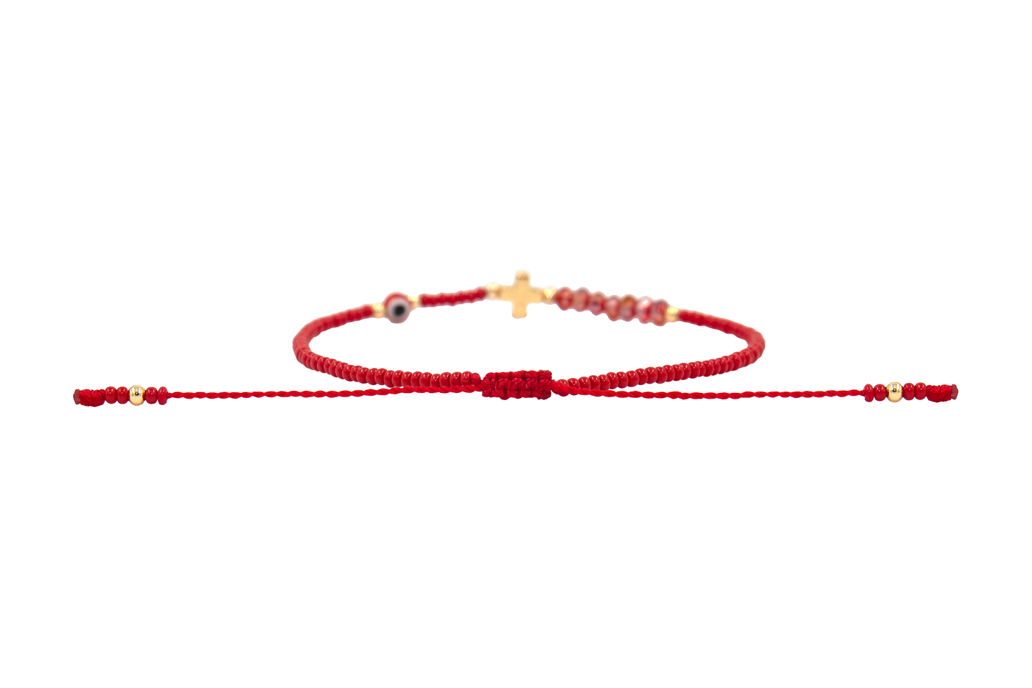 Pulsera Cabalística Roja con Cruz, Cristales y Ojo Turco