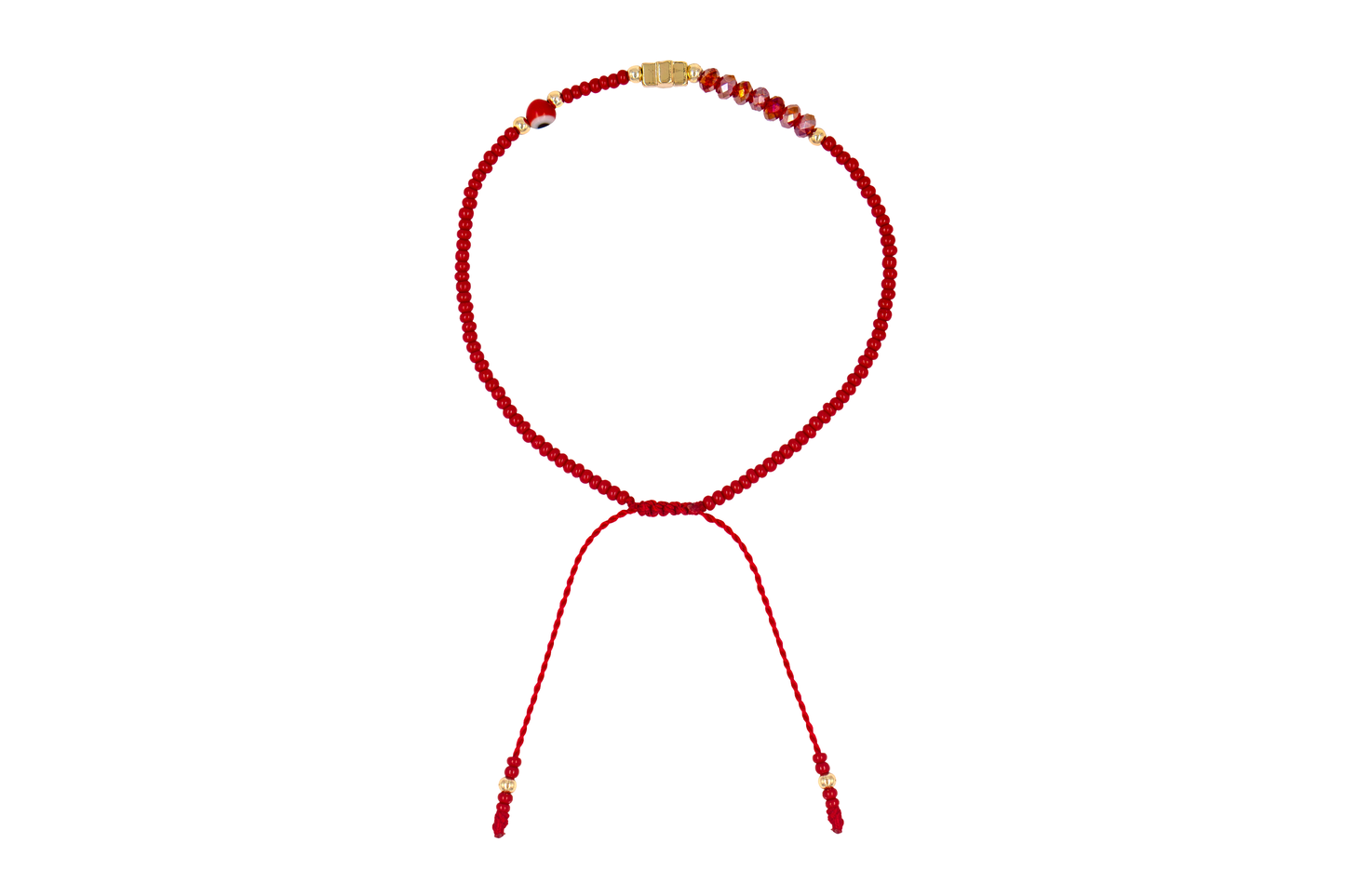 Pulsera Cabalística Roja con Cruz, Cristales y Ojo Turco