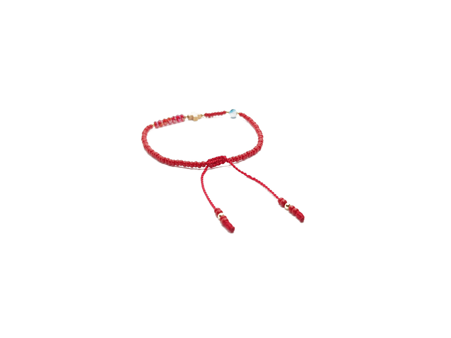 Pulsera Roja De Protección Con Cruz De Hematita Y Ojo Turco