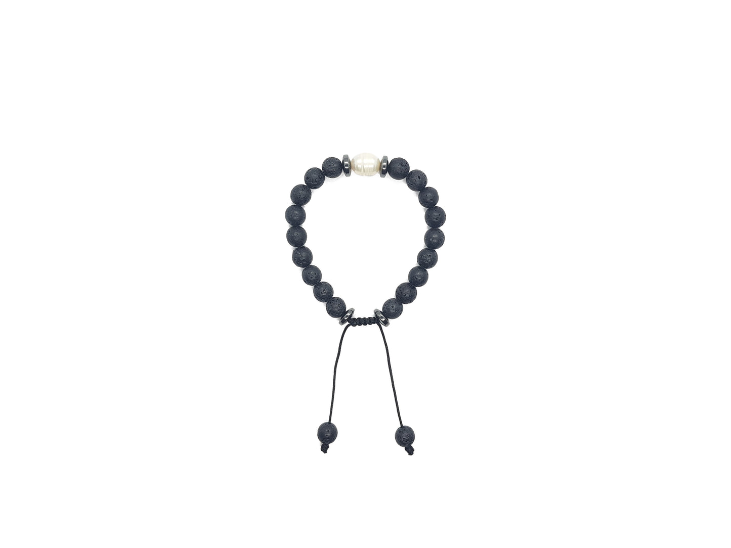Pulsera De Piedra Volcánica Con Perla Y Hematita