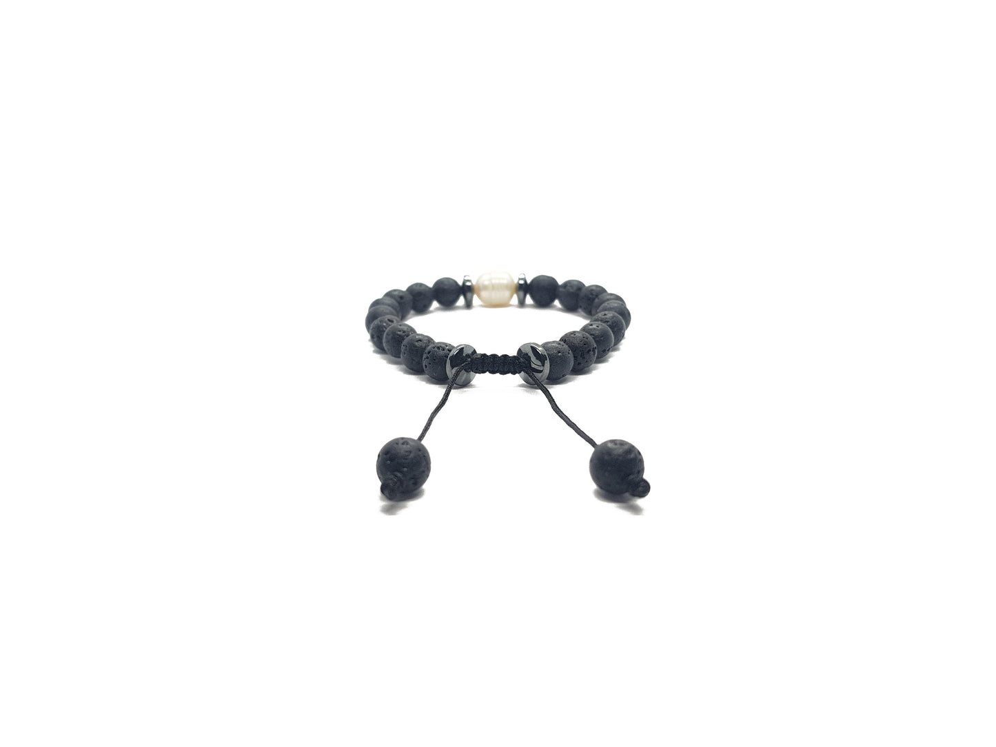 Pulsera De Piedra Volcánica Con Perla Y Hematita