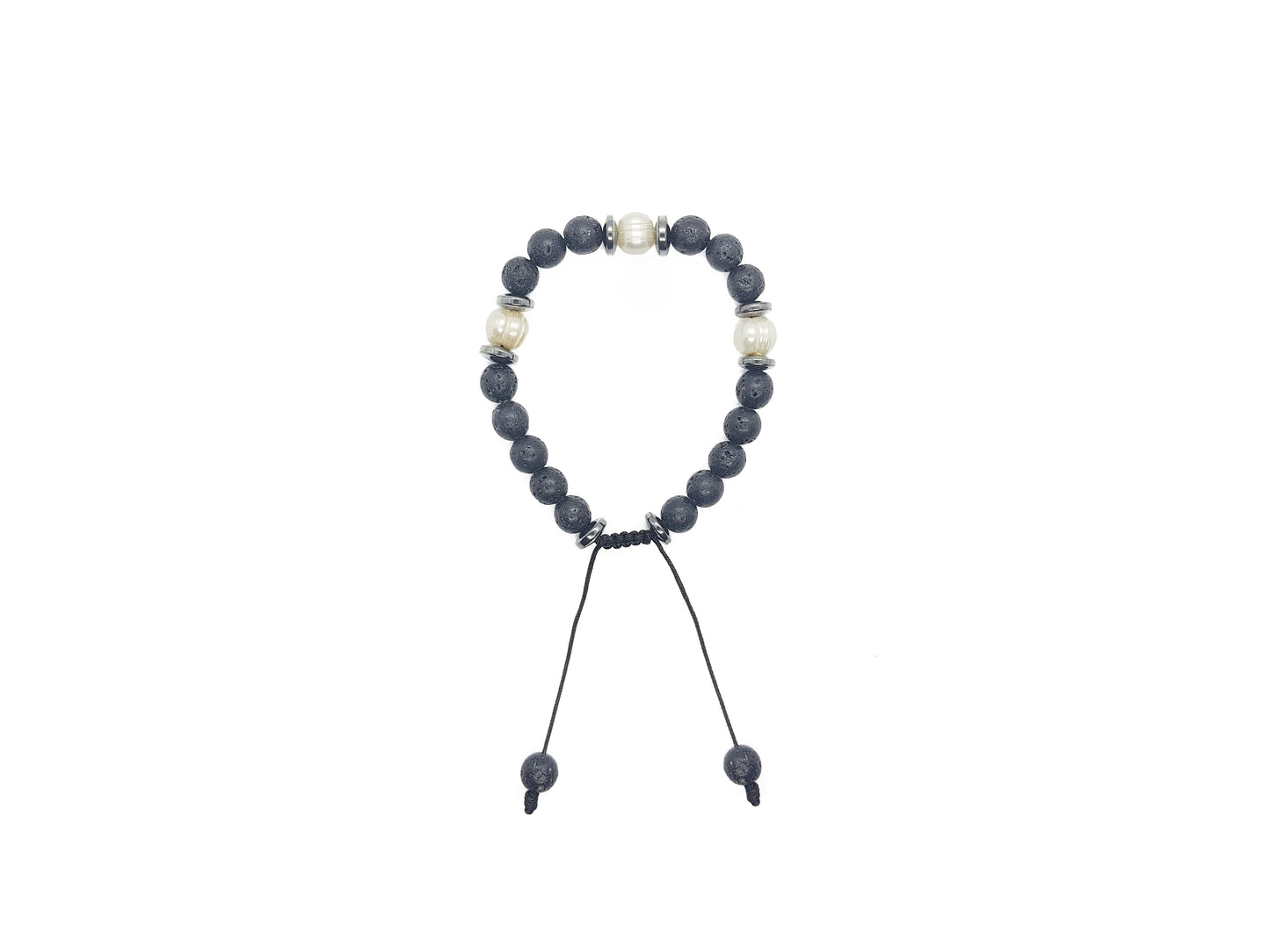Pulsera De Piedra Volcánica Con Perlas Y Hematita