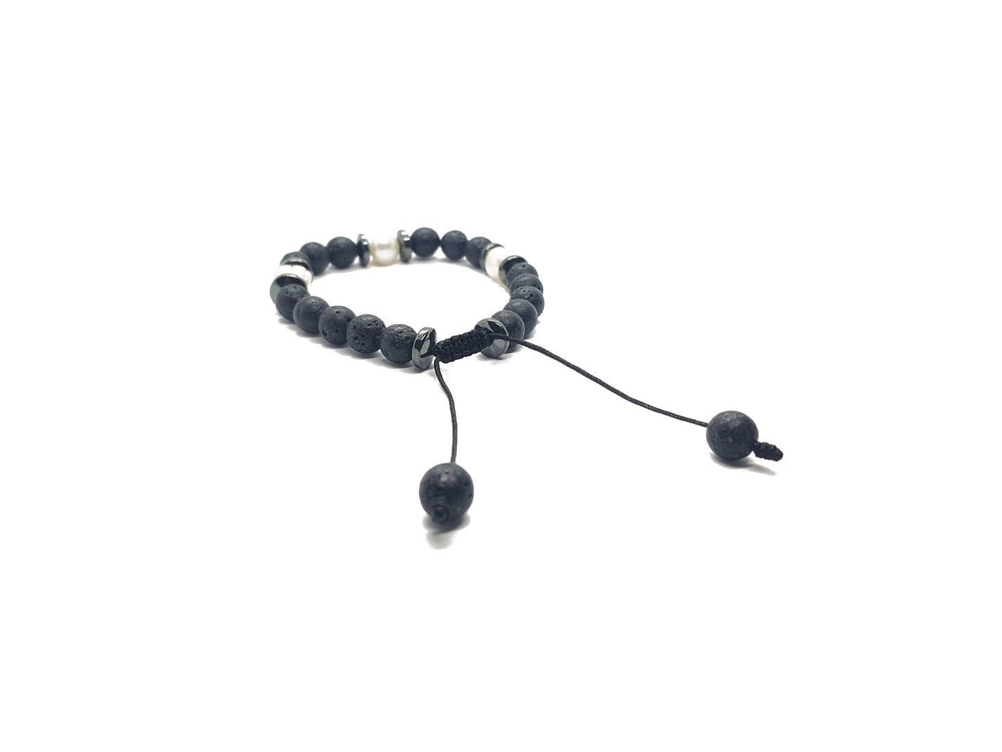 Pulsera De Piedra Volcánica Con Perlas Y Hematita