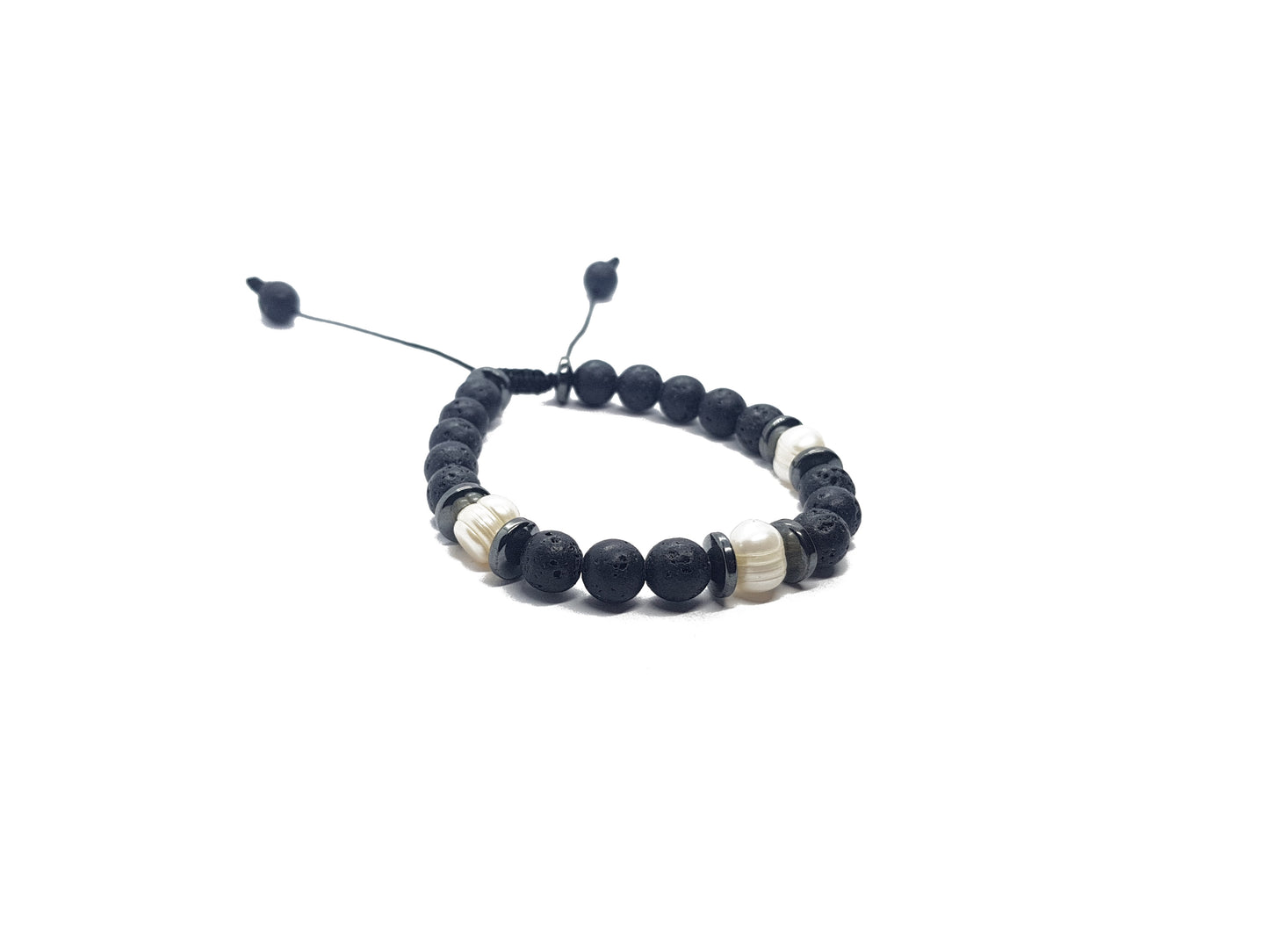 Pulsera De Piedra Volcánica Con Perlas Y Hematita
