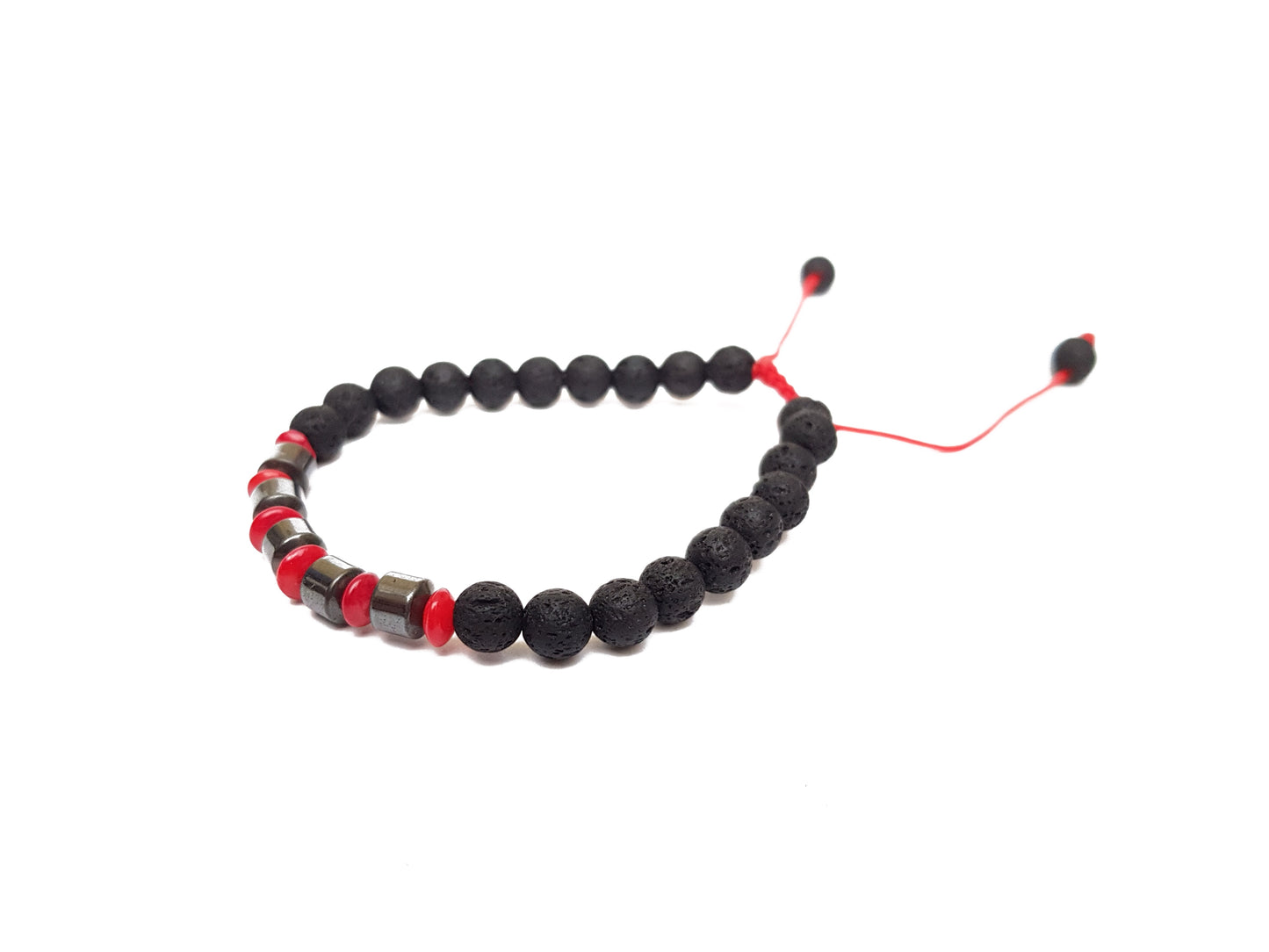 Pulsera De Protección De Piedra Volcánica Con Hematita Y Coral