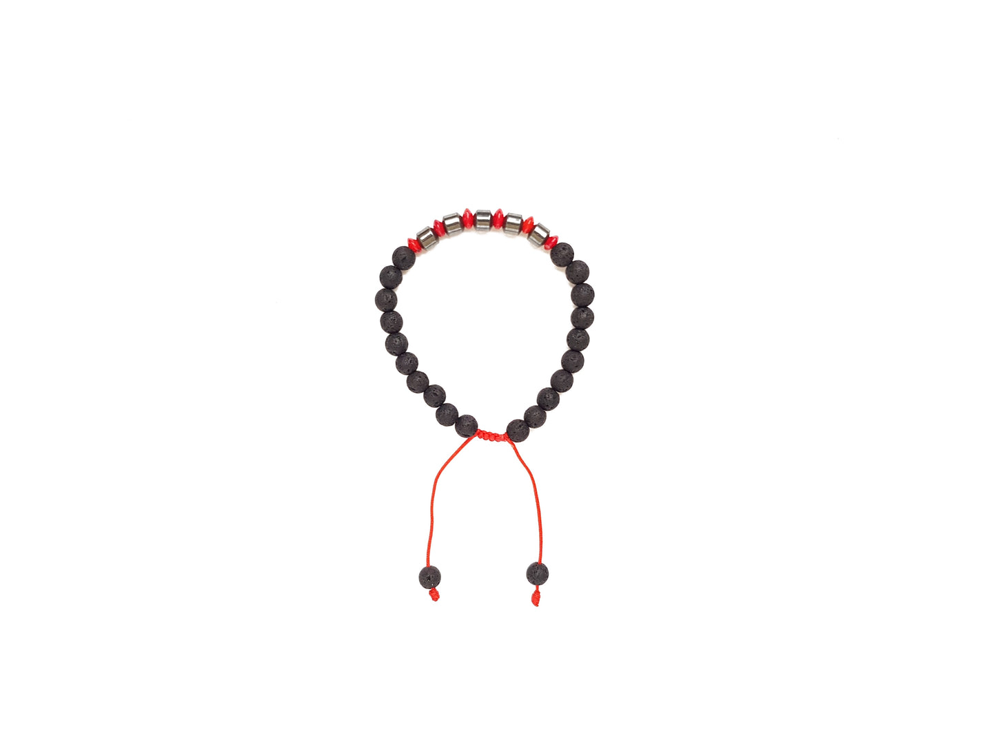 Pulsera De Protección De Piedra Volcánica Con Hematita Y Coral