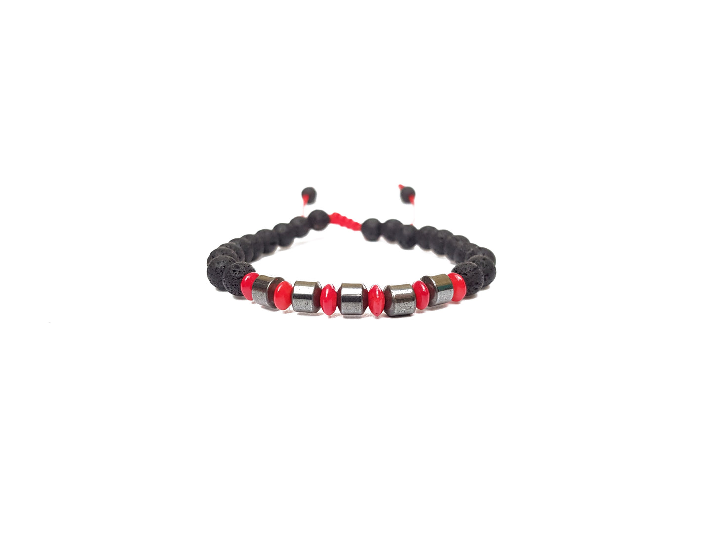 Pulsera De Protección De Piedra Volcánica Con Hematita Y Coral