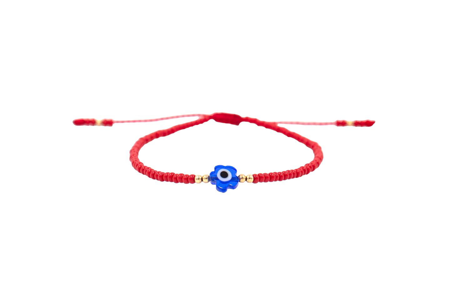 Pulsera Roja de Protección con Ojo Turco Flor Azul Rey