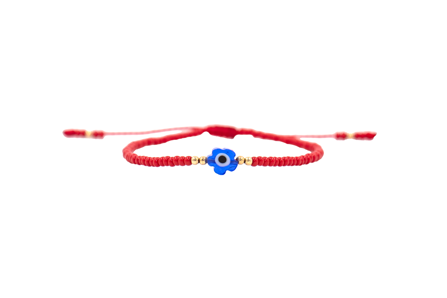 Pulsera Roja de Protección con Ojo Turco Flor Azul Rey