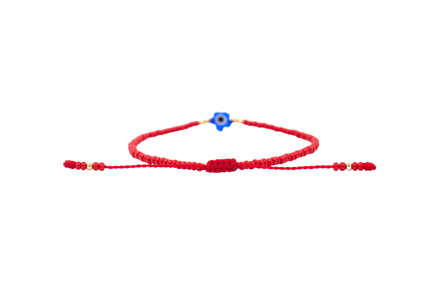 Pulsera Roja de Protección con Ojo Turco Flor Azul Rey