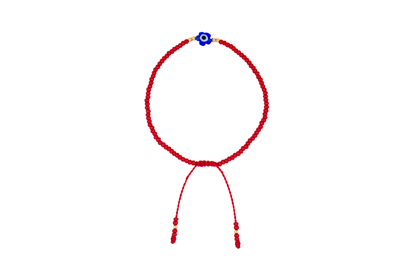 Pulsera Roja de Protección con Ojo Turco Flor Azul Rey