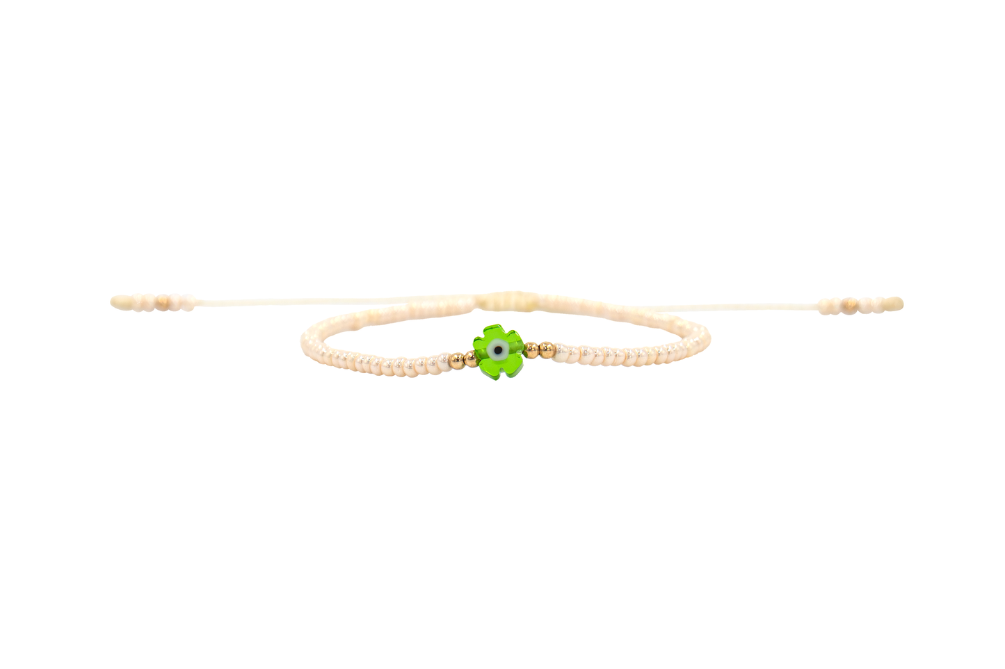 Pulsera Beige de Protección con Ojo Turco Flor Verde
