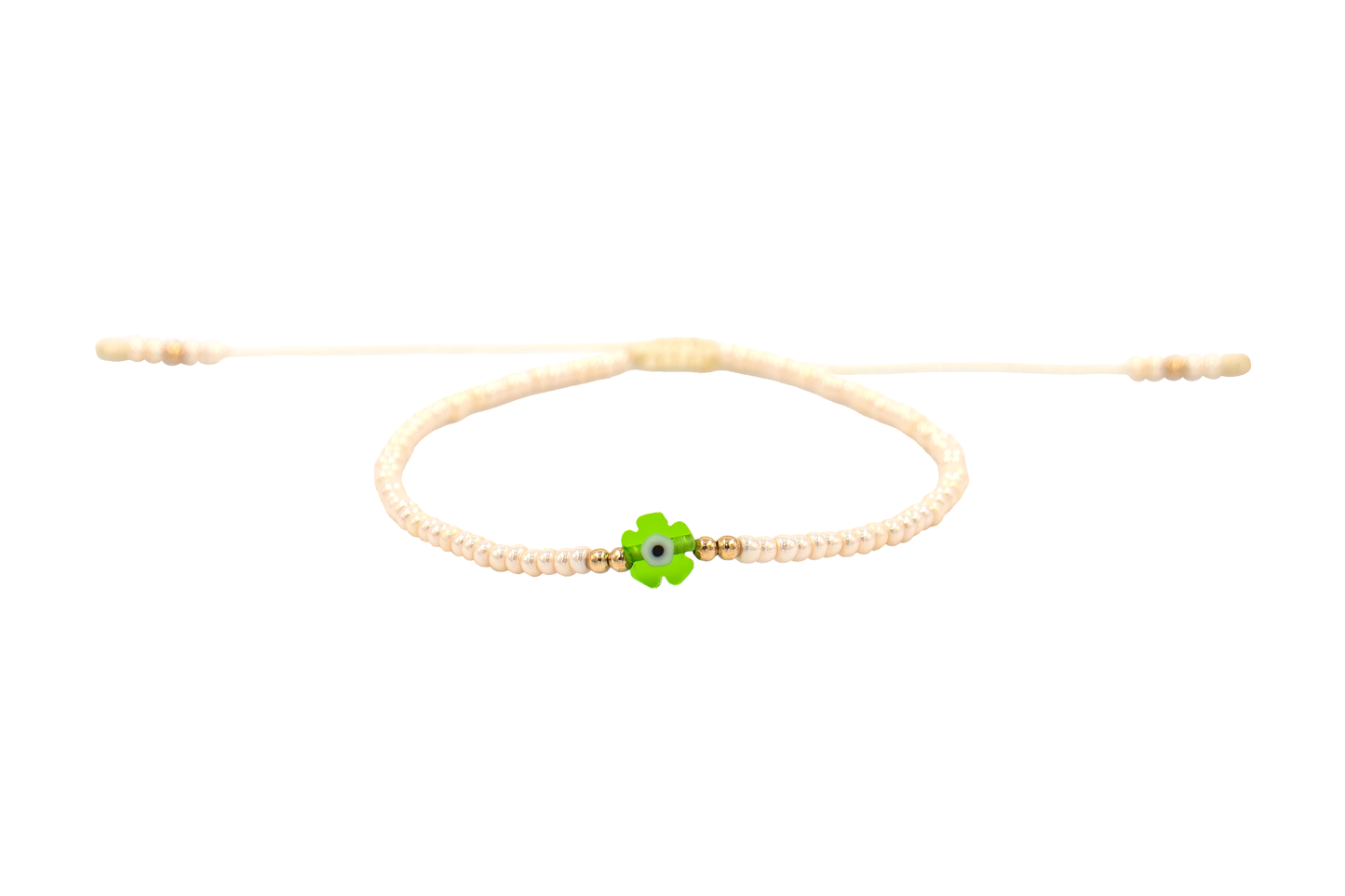 Pulsera Beige de Protección con Ojo Turco Flor Verde