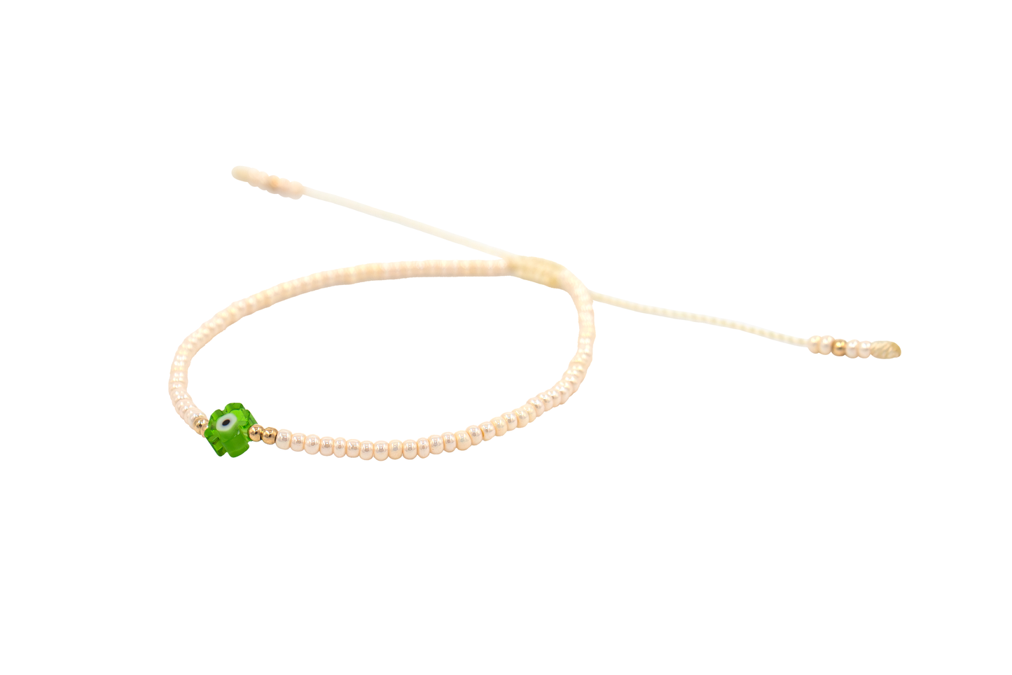 Pulsera Beige de Protección con Ojo Turco Flor Verde