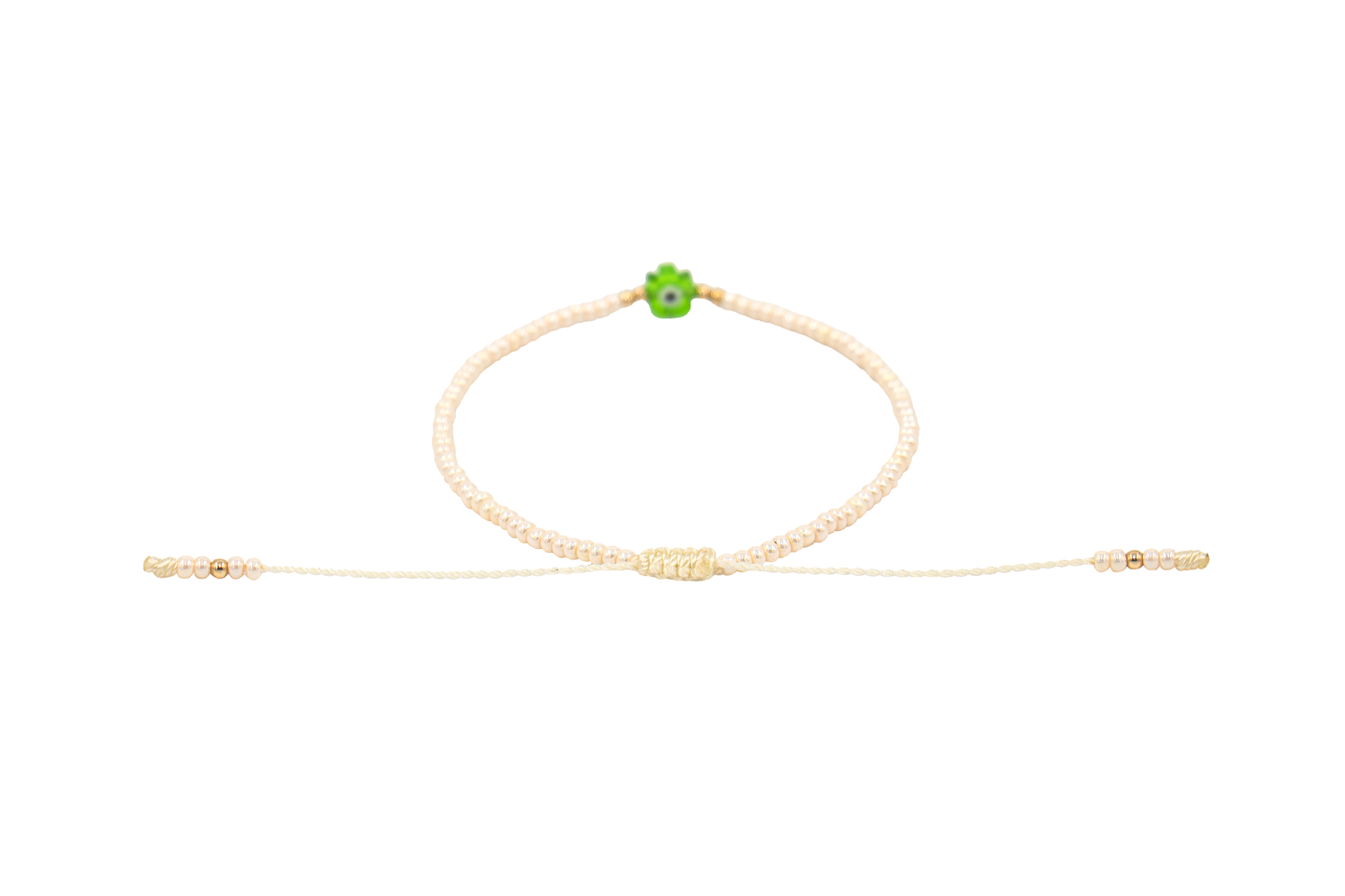Pulsera Beige de Protección con Ojo Turco Flor Verde