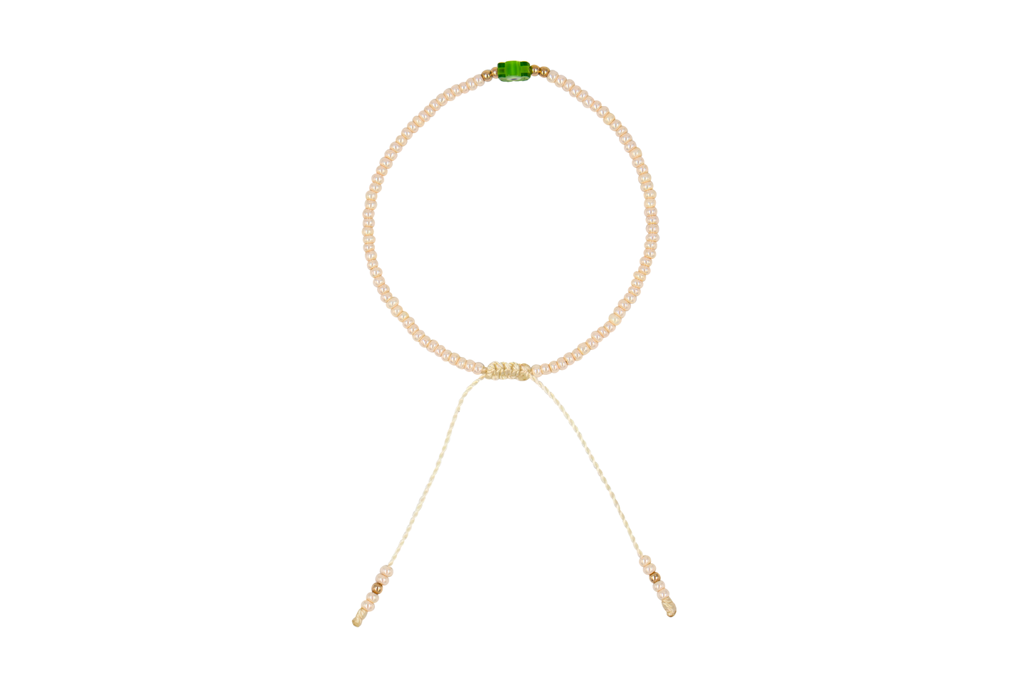 Pulsera Beige de Protección con Ojo Turco Flor Verde