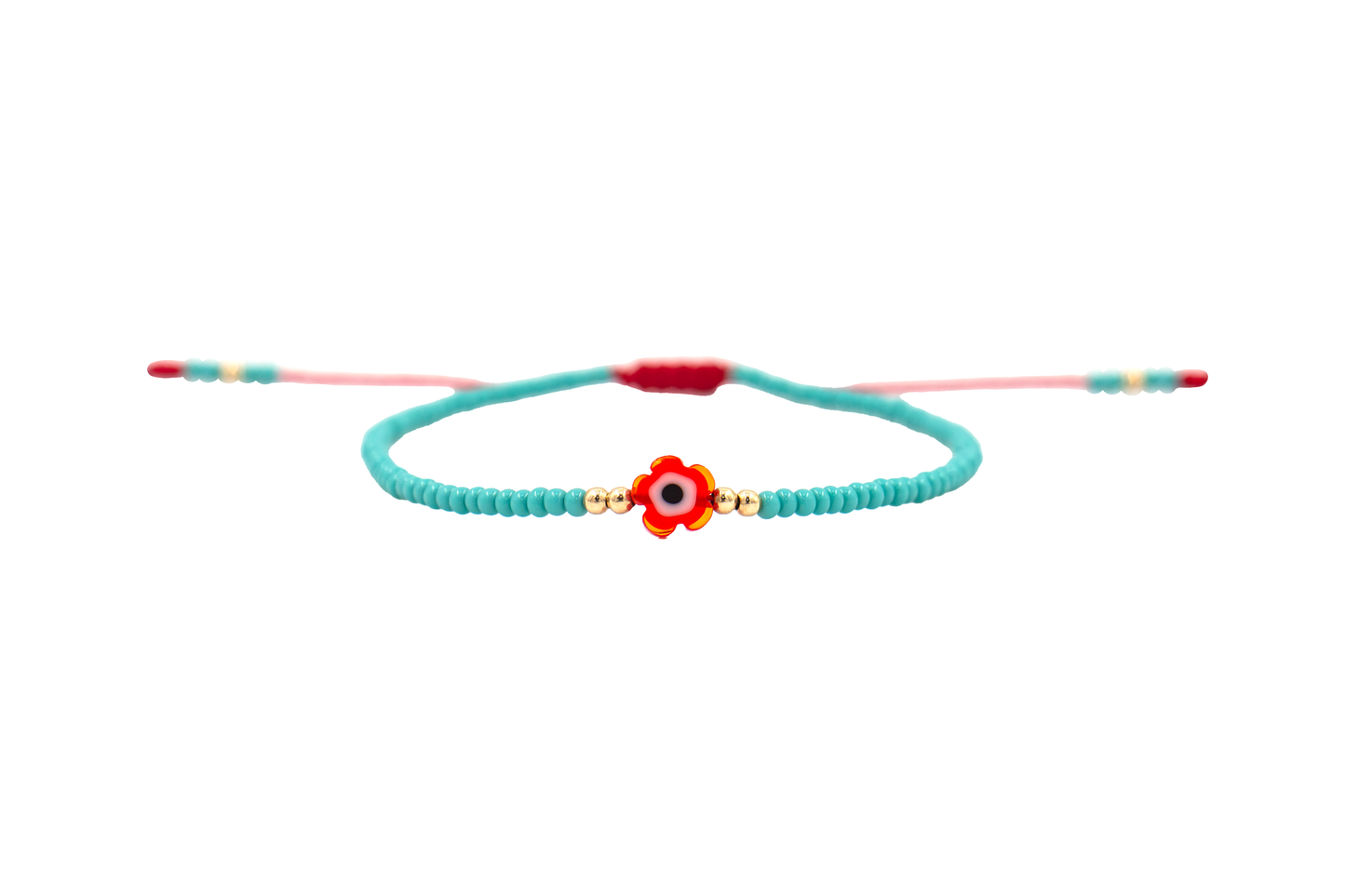 Pulsera Turquesa de Protección con Ojo Turco Flor Rojo