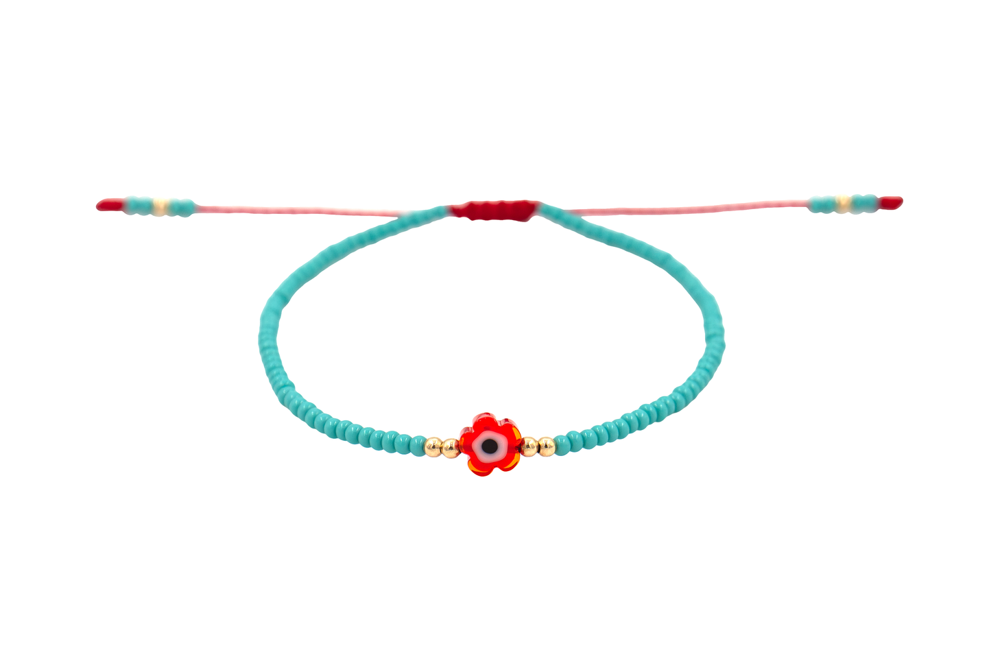 Pulsera Turquesa de Protección con Ojo Turco Flor Rojo