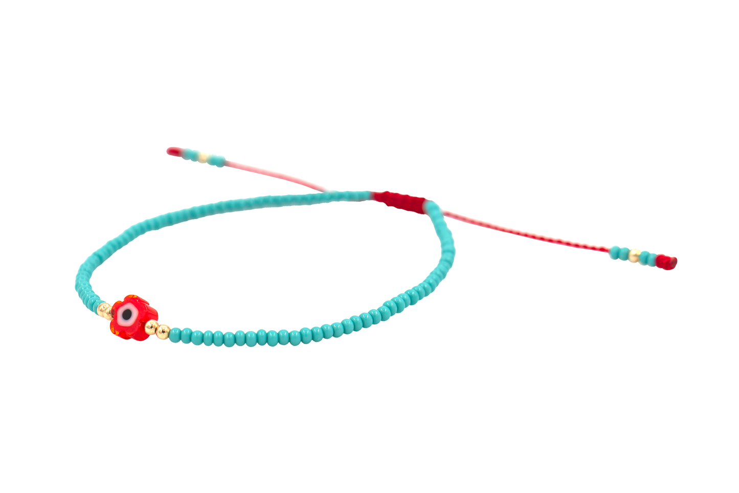 Pulsera Turquesa de Protección con Ojo Turco Flor Rojo