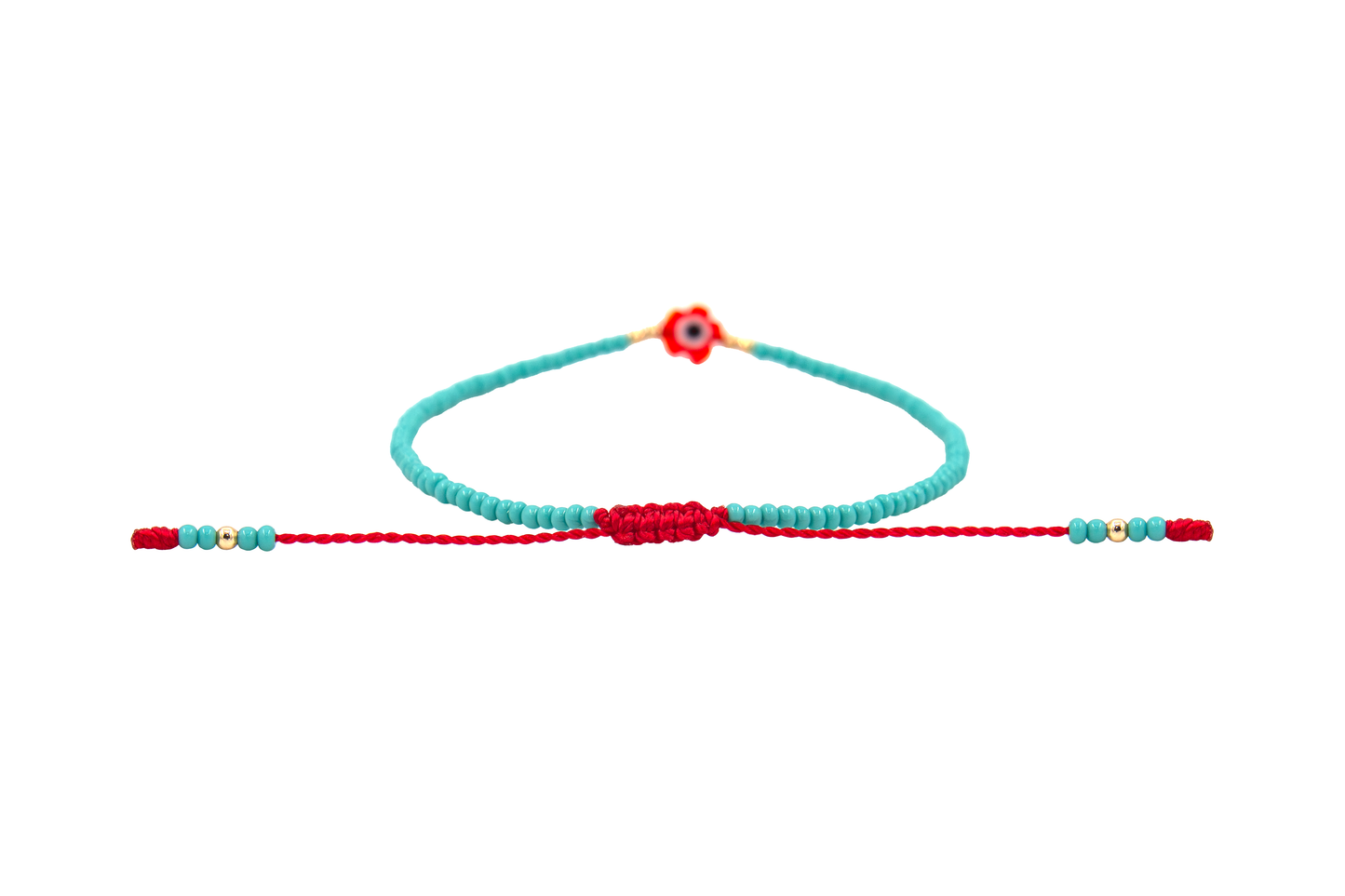 Pulsera Turquesa de Protección con Ojo Turco Flor Rojo